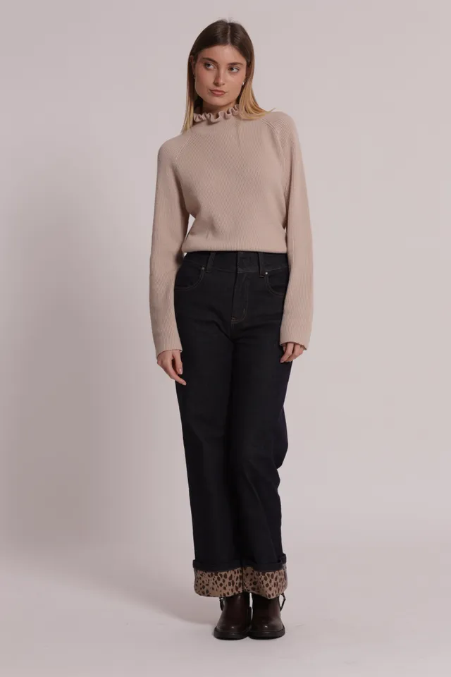Mimi Mua Jeans Risvolto Animalier Nero S cotone slim