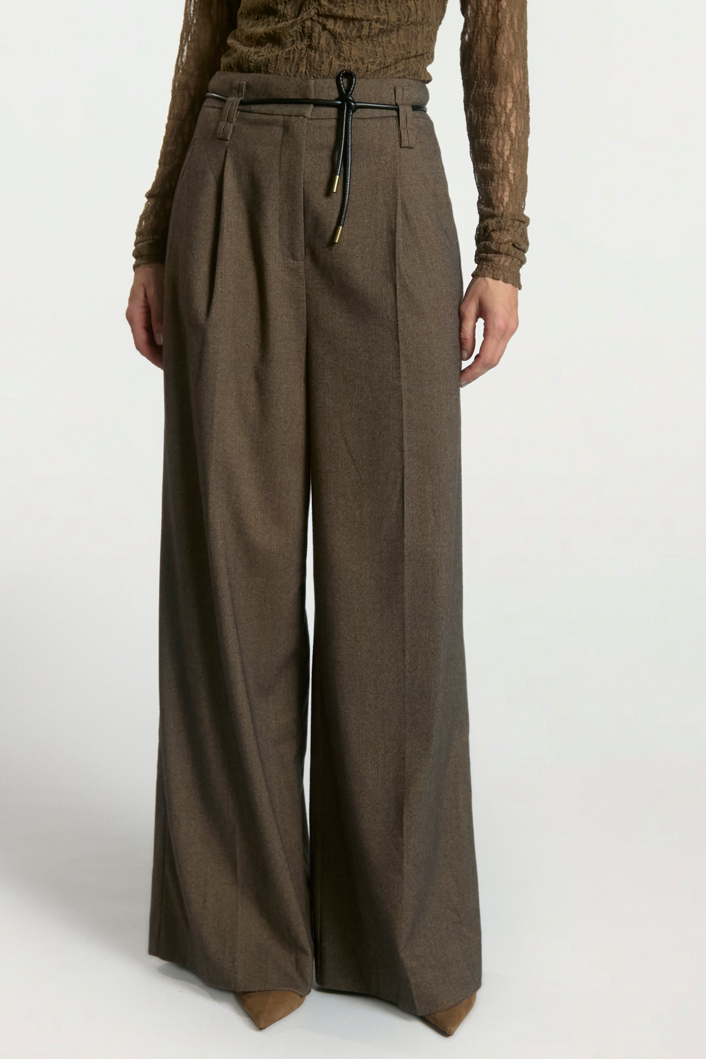 Aaiko Hailey pantaloni tweed marrone gamba larga