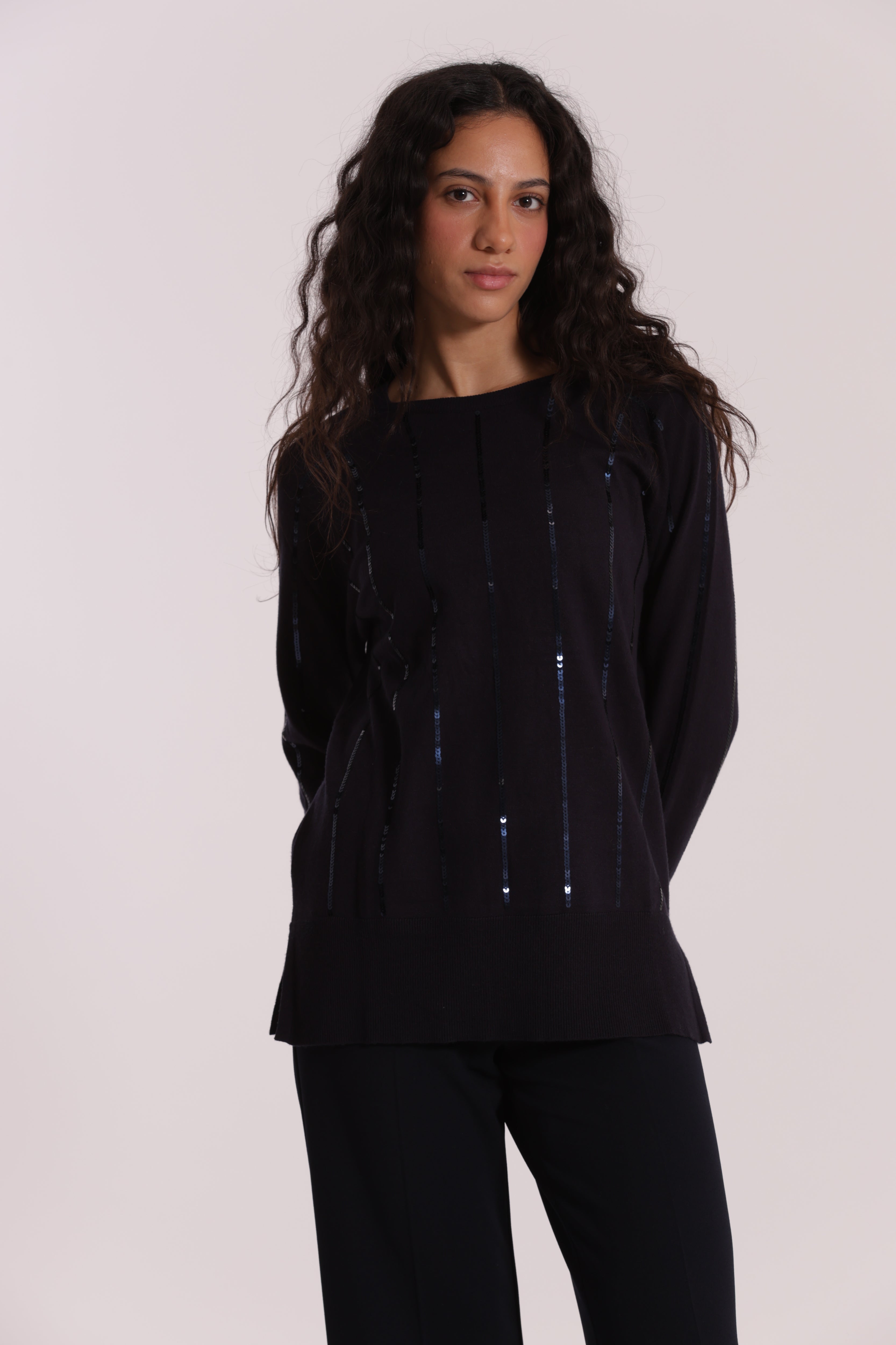 Mimi Mua Maglia Over Spacchi Laterali Paillettes Nera
