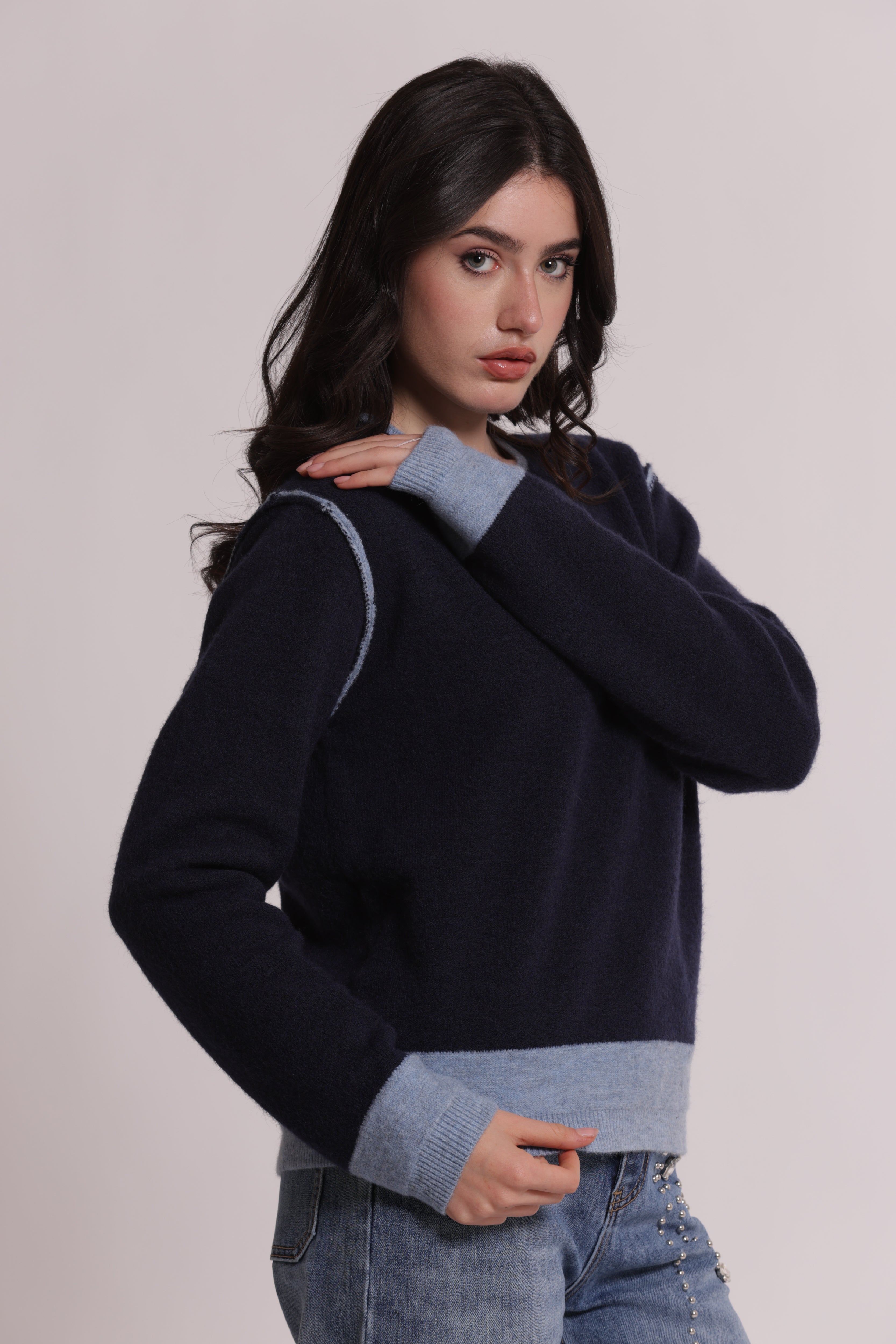 Mimi Mua Maglia Scollo Tondo Contrasti Moro