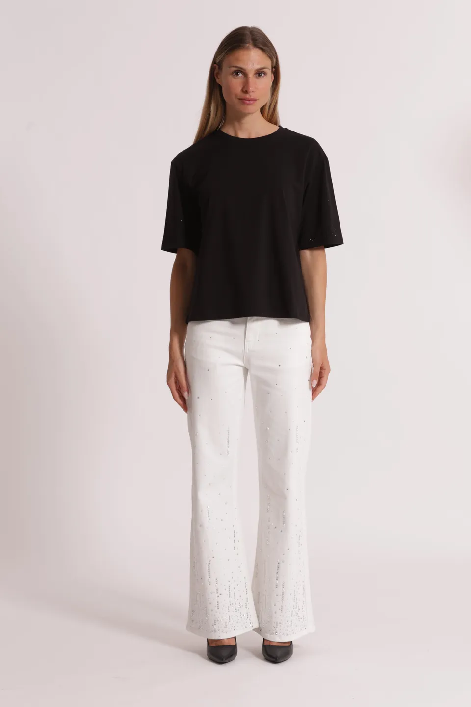 Mimi Mua jeans pioggia di strass jeans bianco denim