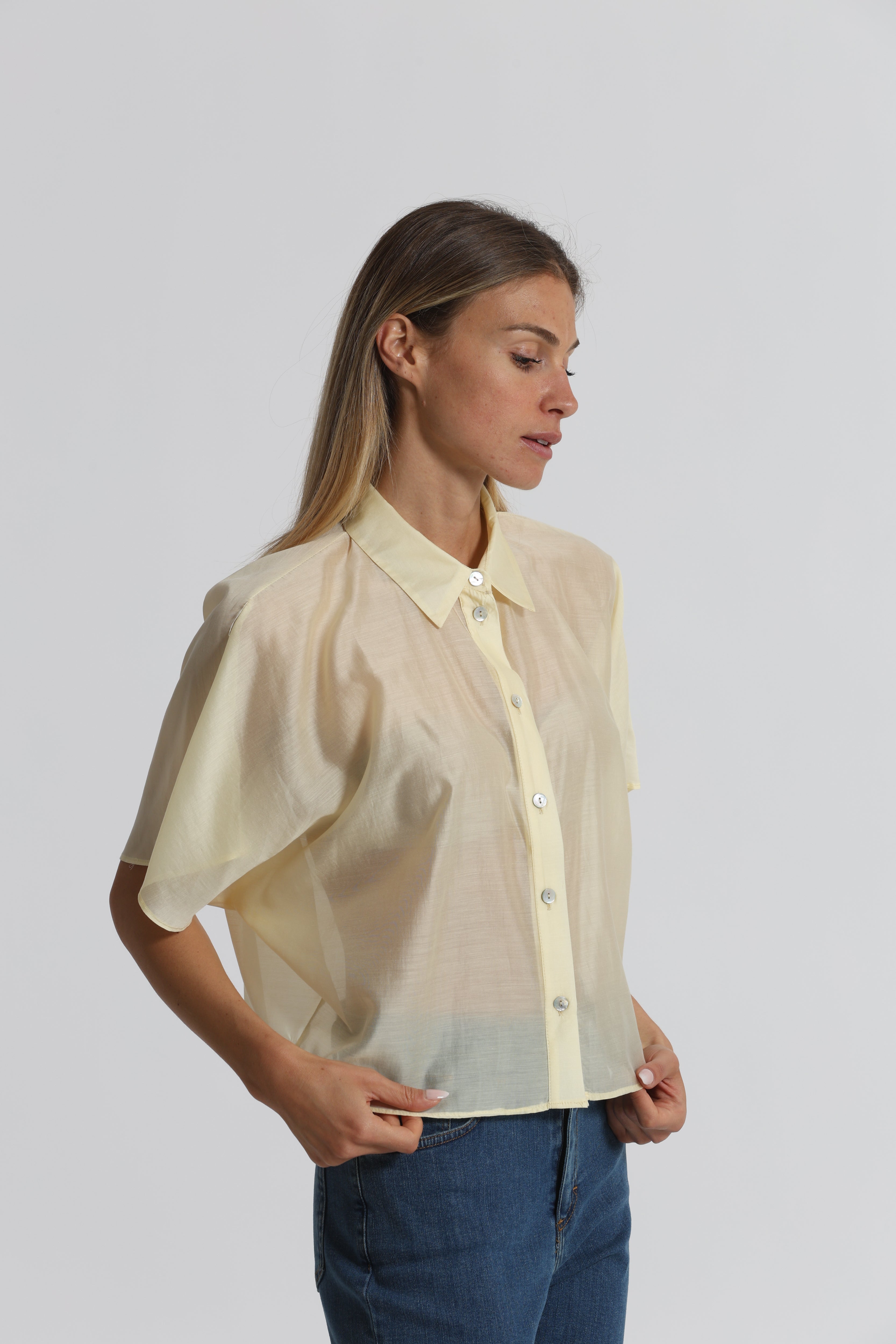 Mimi Mua Camicia Cropped Leggera Camicia Bianca Lyocell