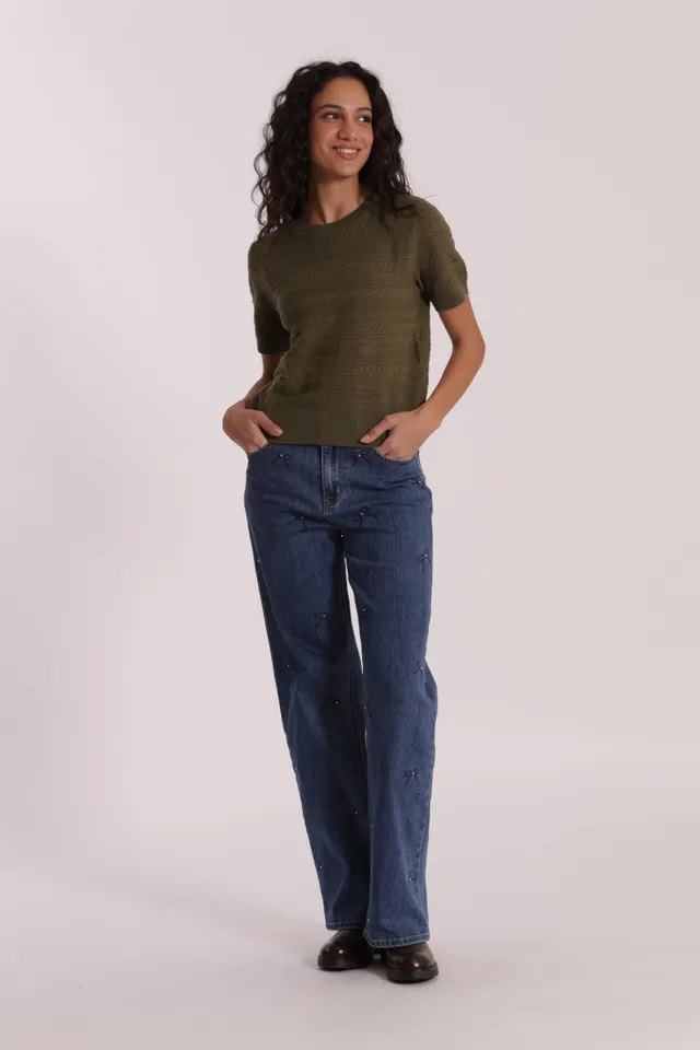 Mimi Mua Wide Leg jeans stampa fiocco nero