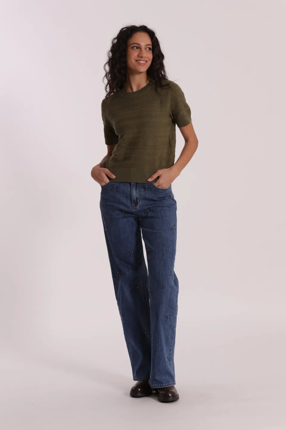 Mimi Mua Wide Leg jeans stampa fiocco nero
