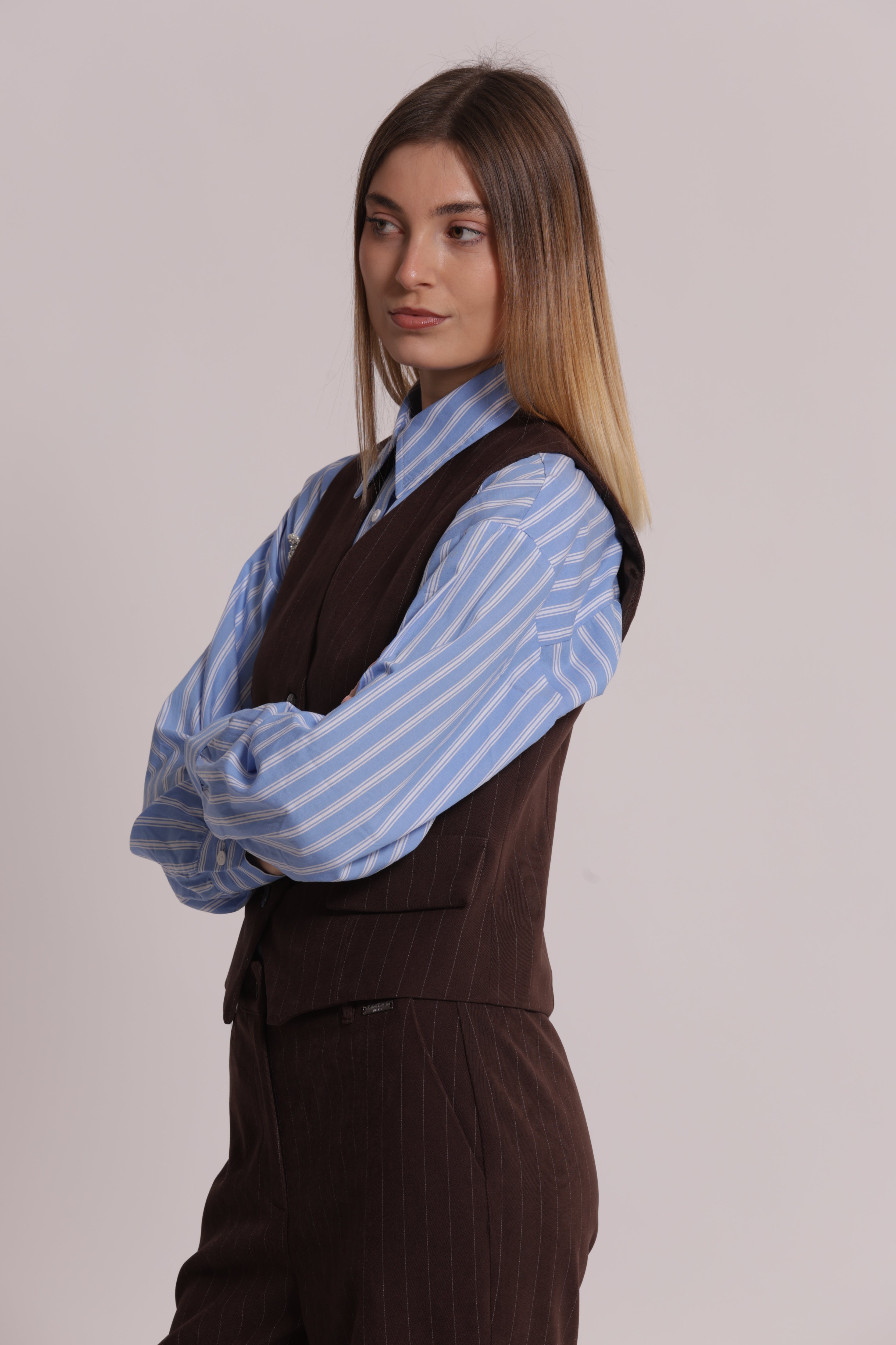 Mimi Mua Gilet Gessato moro sartoriale