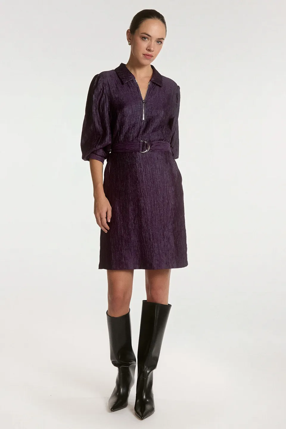 Aaiko Semira abito camicia prugna con cintura