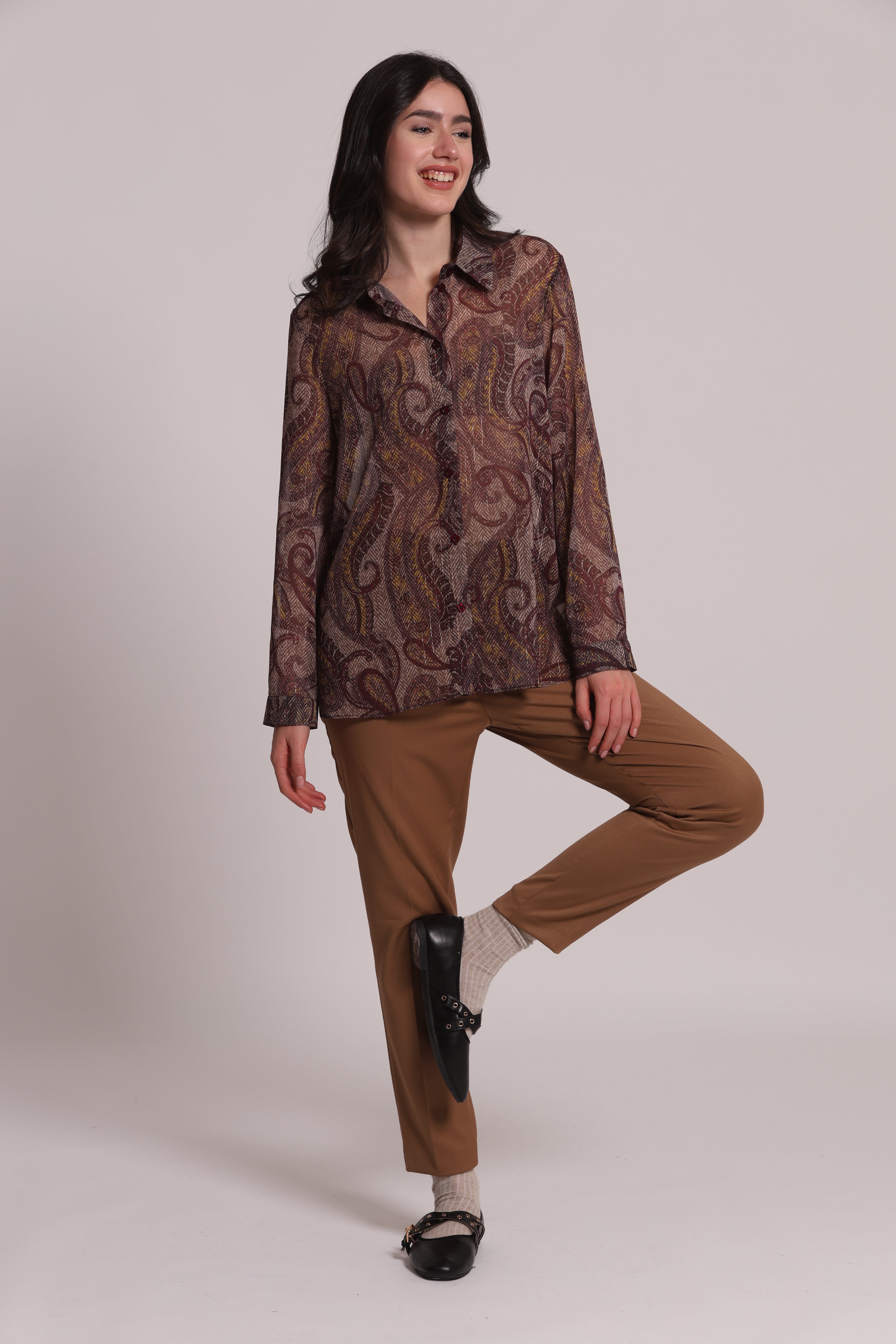 Mimi Mua camicia uomo fantasia paisley prugna