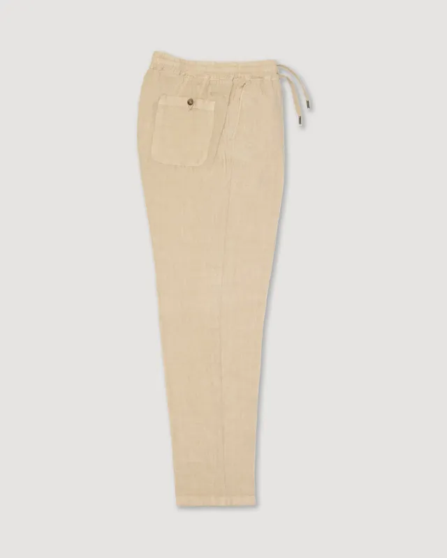 Altea Mattia pantalone in lino beige con coulisse