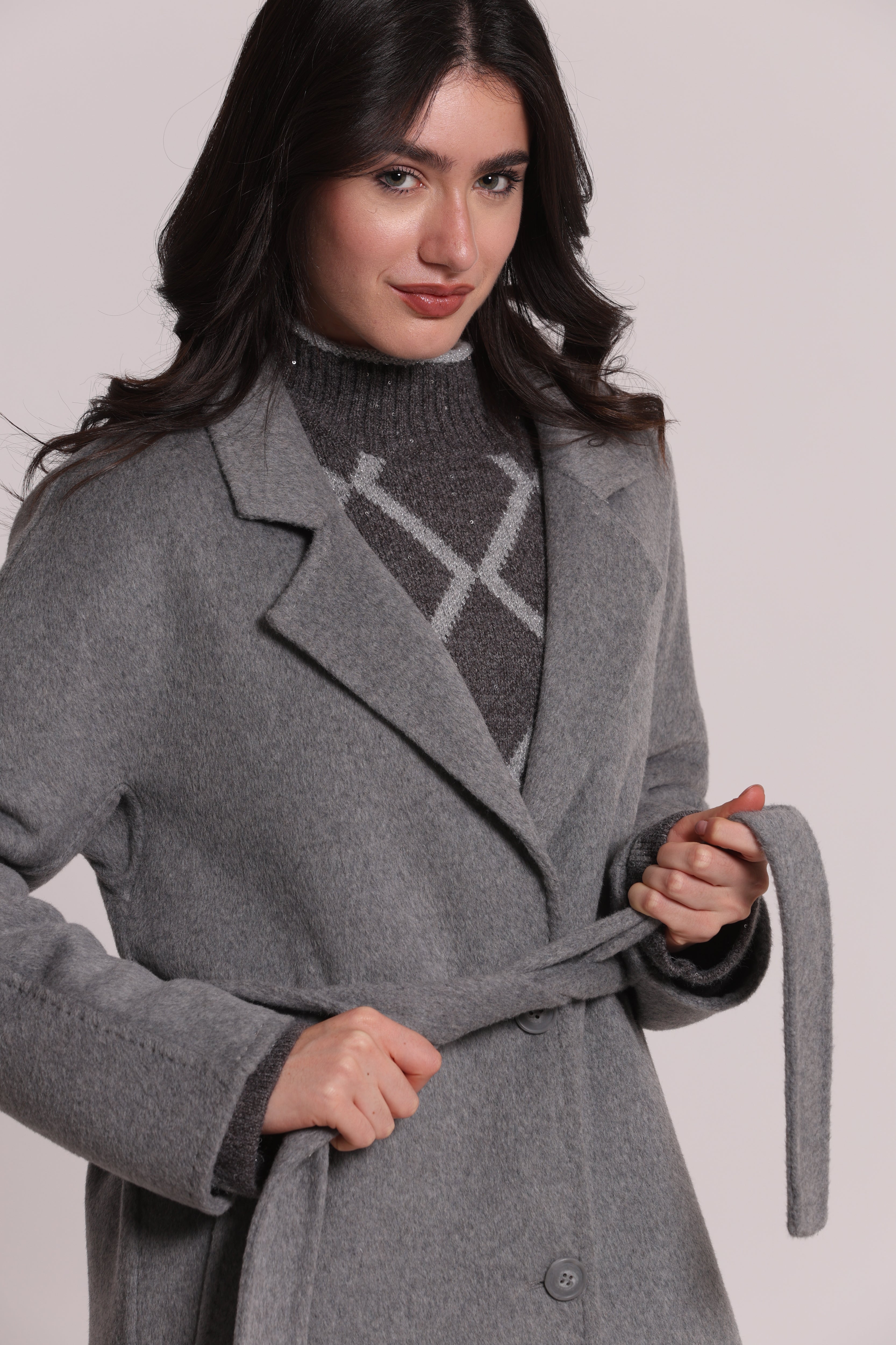Mimi Mua cappotto lungo con cintura moro lana