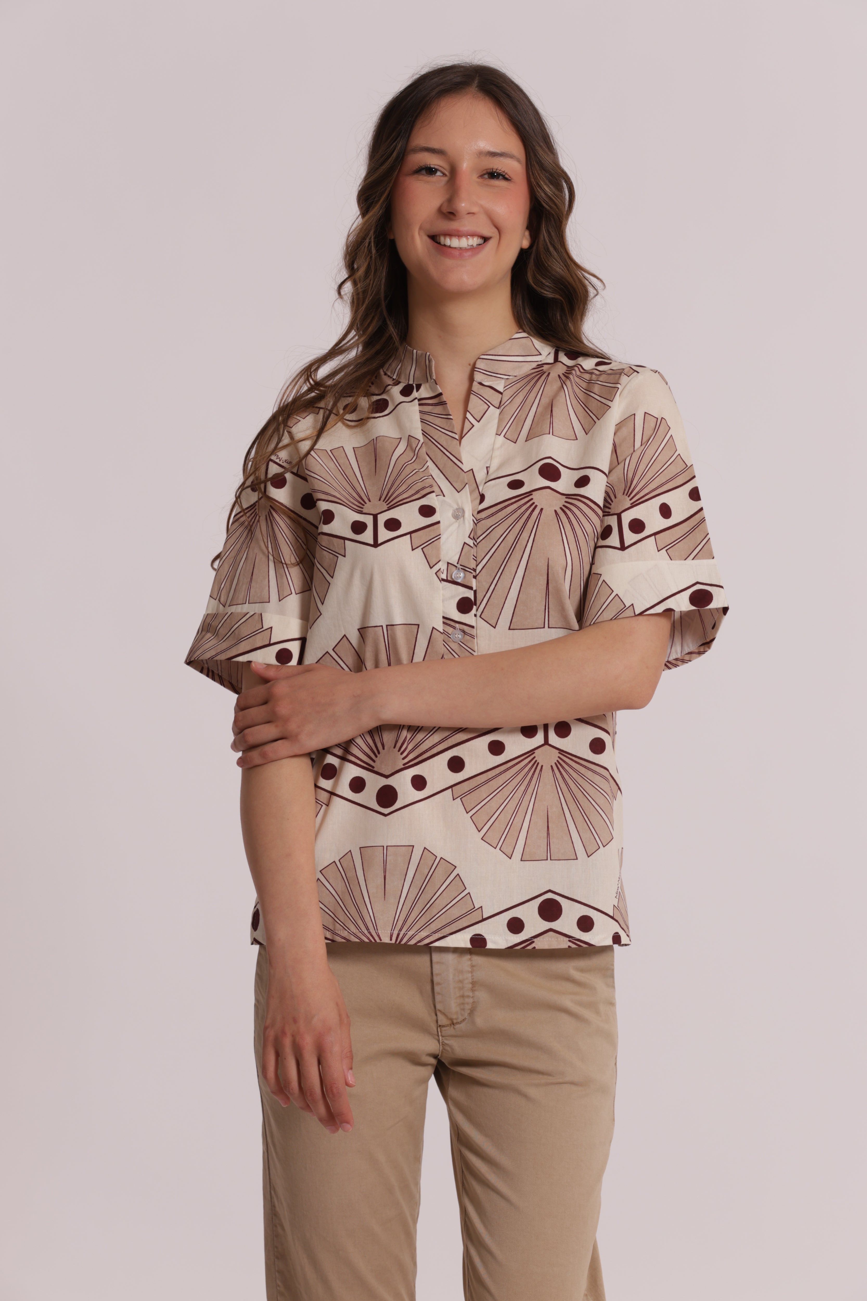 Mimi Mua A Maniche Corte in Fantasia Blusa Panna Cotone