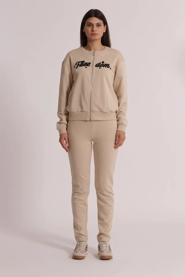 Mimi Mua Pantaloni Tuta Elastico Vita Beige Cotone
