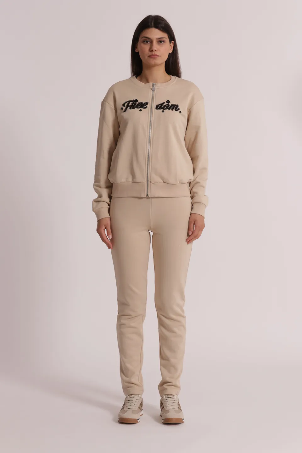 Mimi Mua Pantaloni Tuta Elastico Vita Beige Cotone