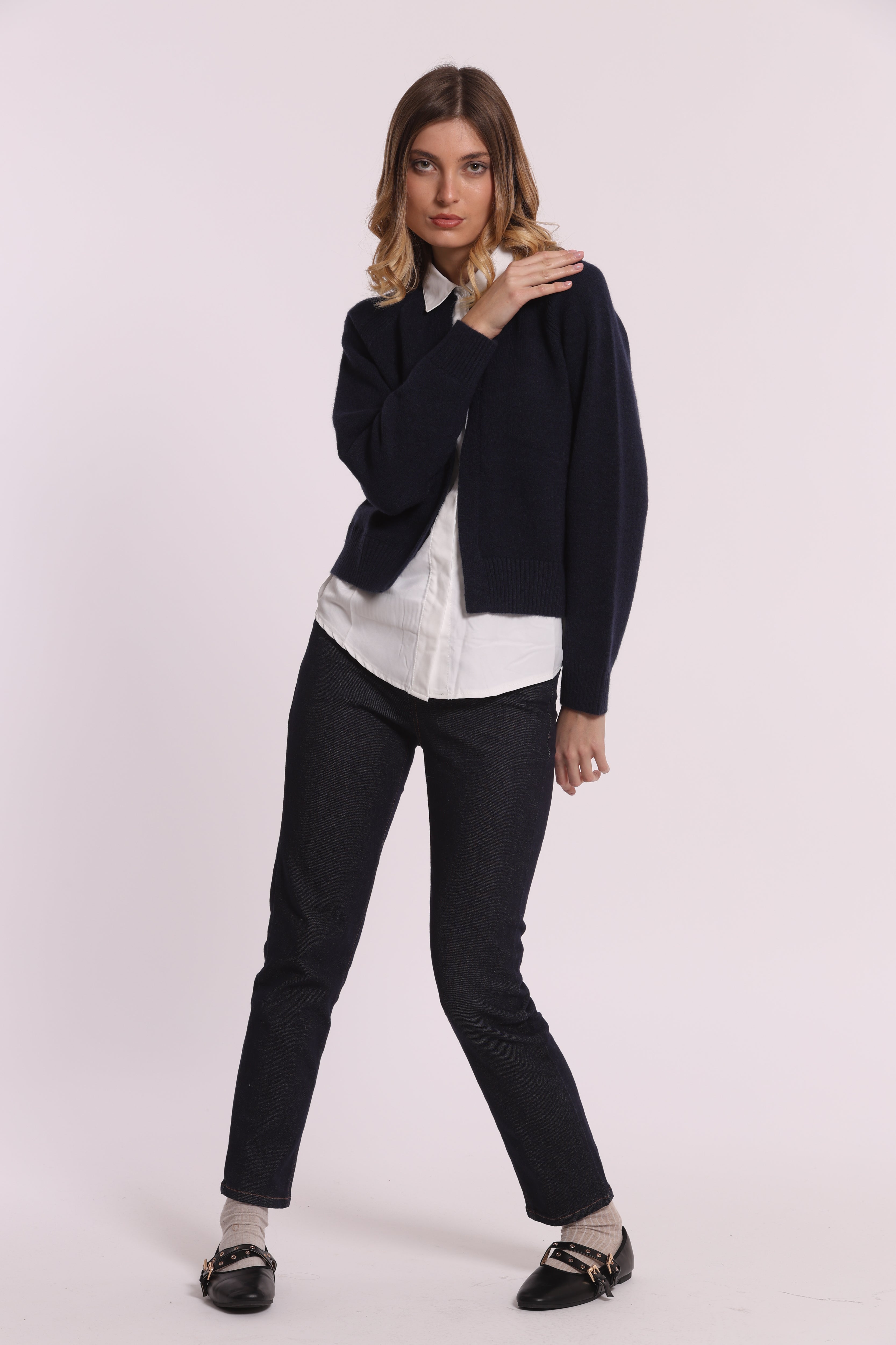 Mimi Mua Finta Camicia maglia nera lana