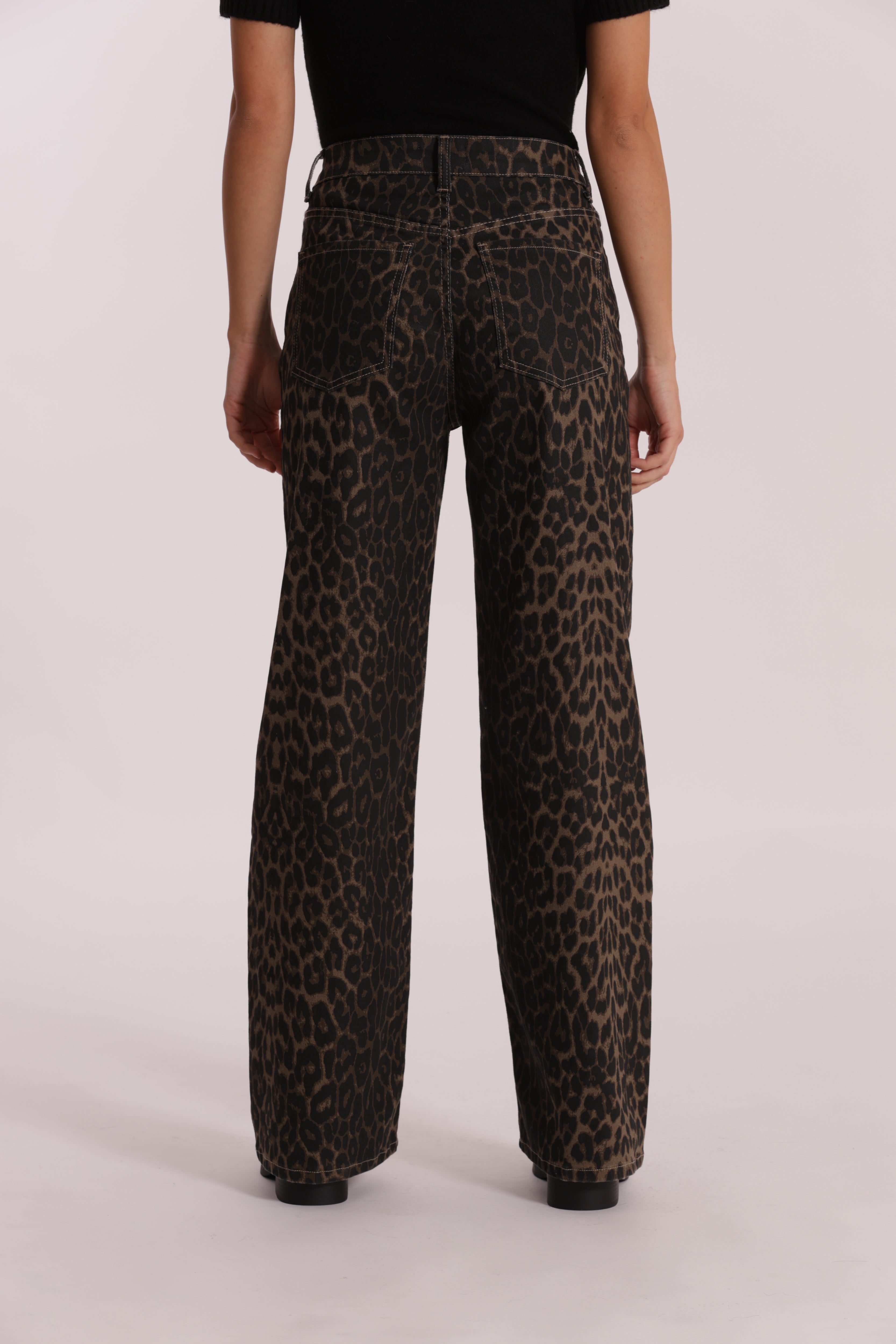 Mimi Mua jeans wide leg leopardato cammello denim