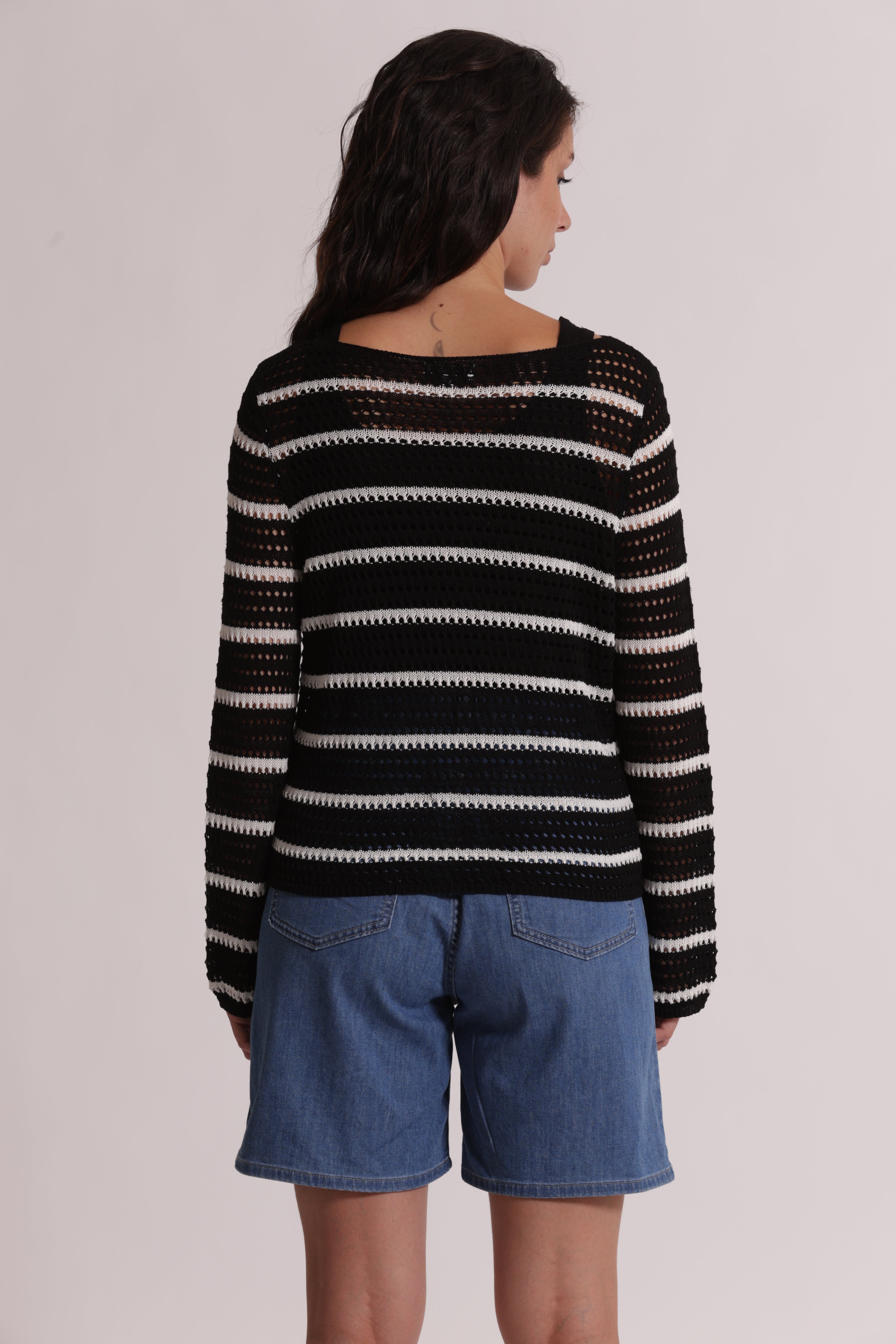 Mimi Mua maglia traforata bicolor nero panna