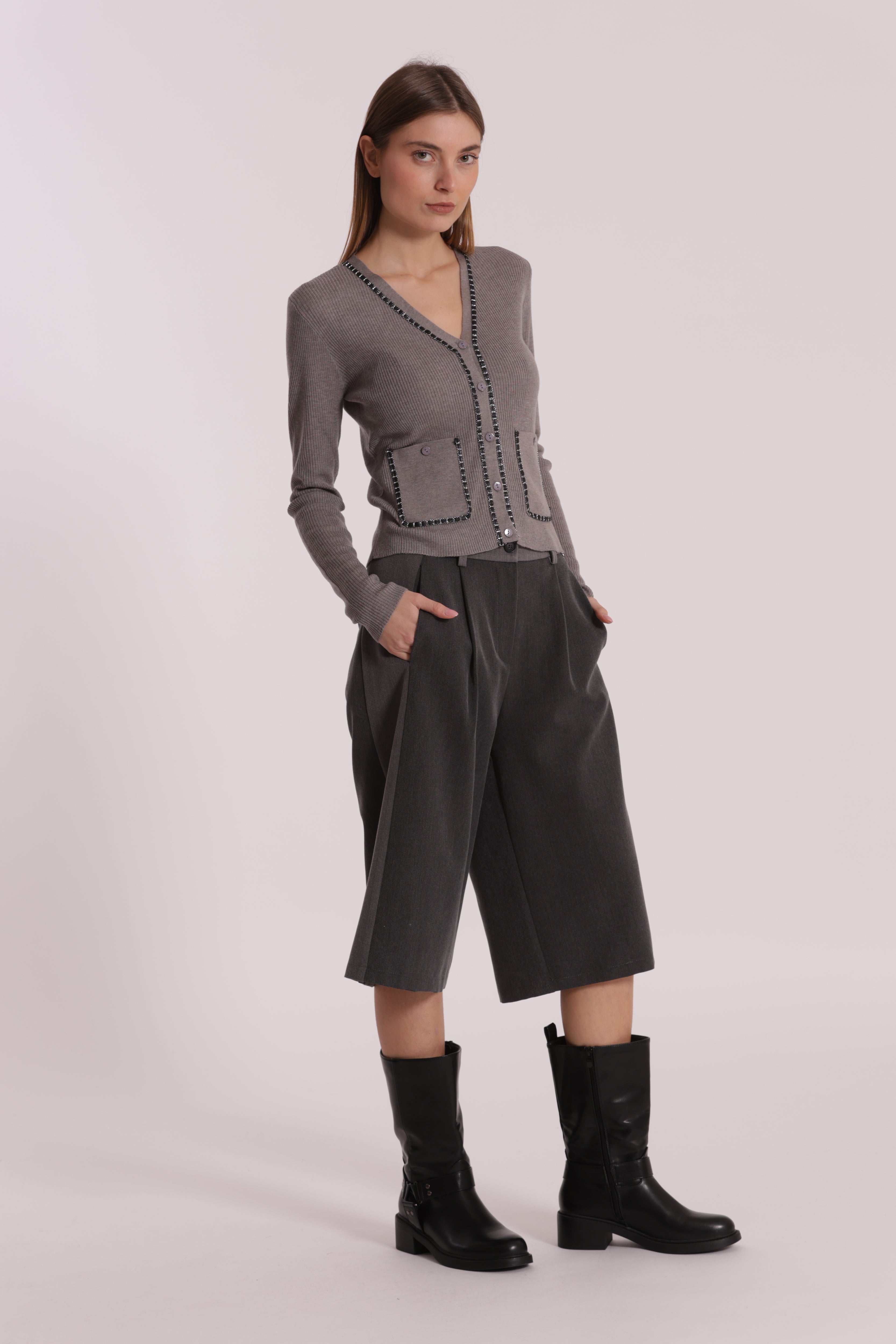 Mimi Mua Pantalone Bermuda Color Block grigio blu