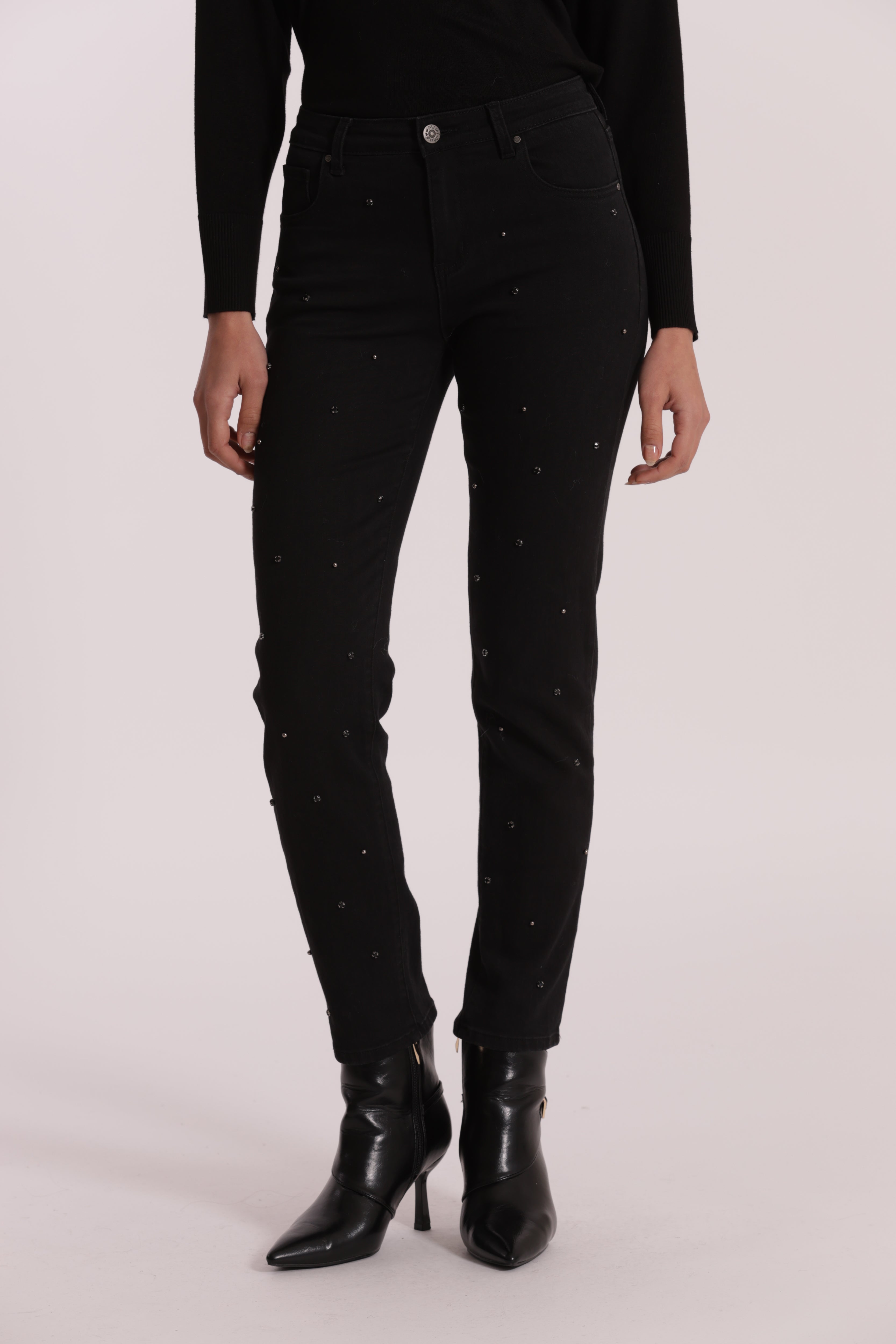 Mimi Mua jeans sigaretta nero con applicazioni
