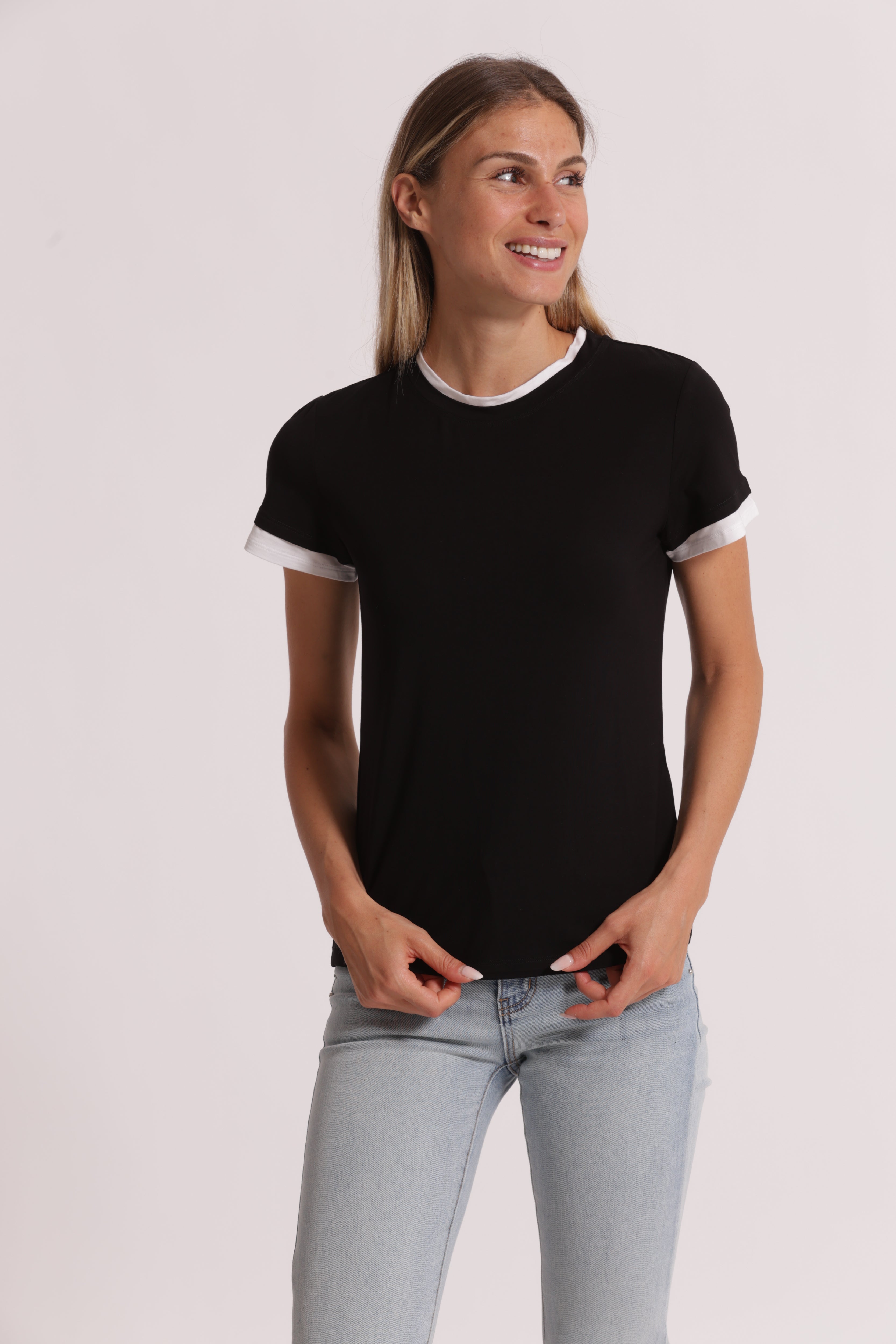 Mimi Mua T-Shirt Bordi a Contrasto maglietta viscosa