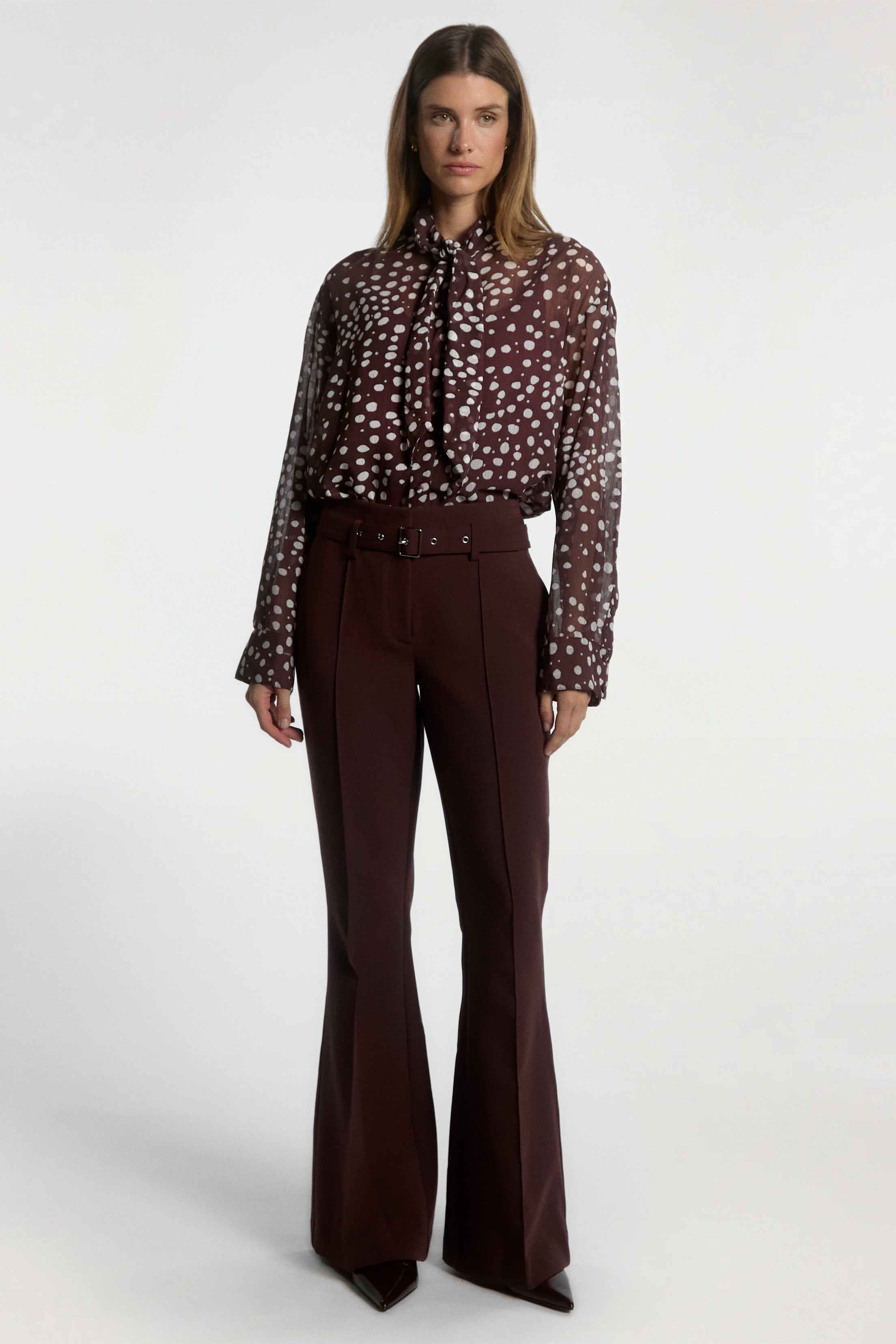 Aaiko Janesse camicetta bordeaux pois collo annodato
