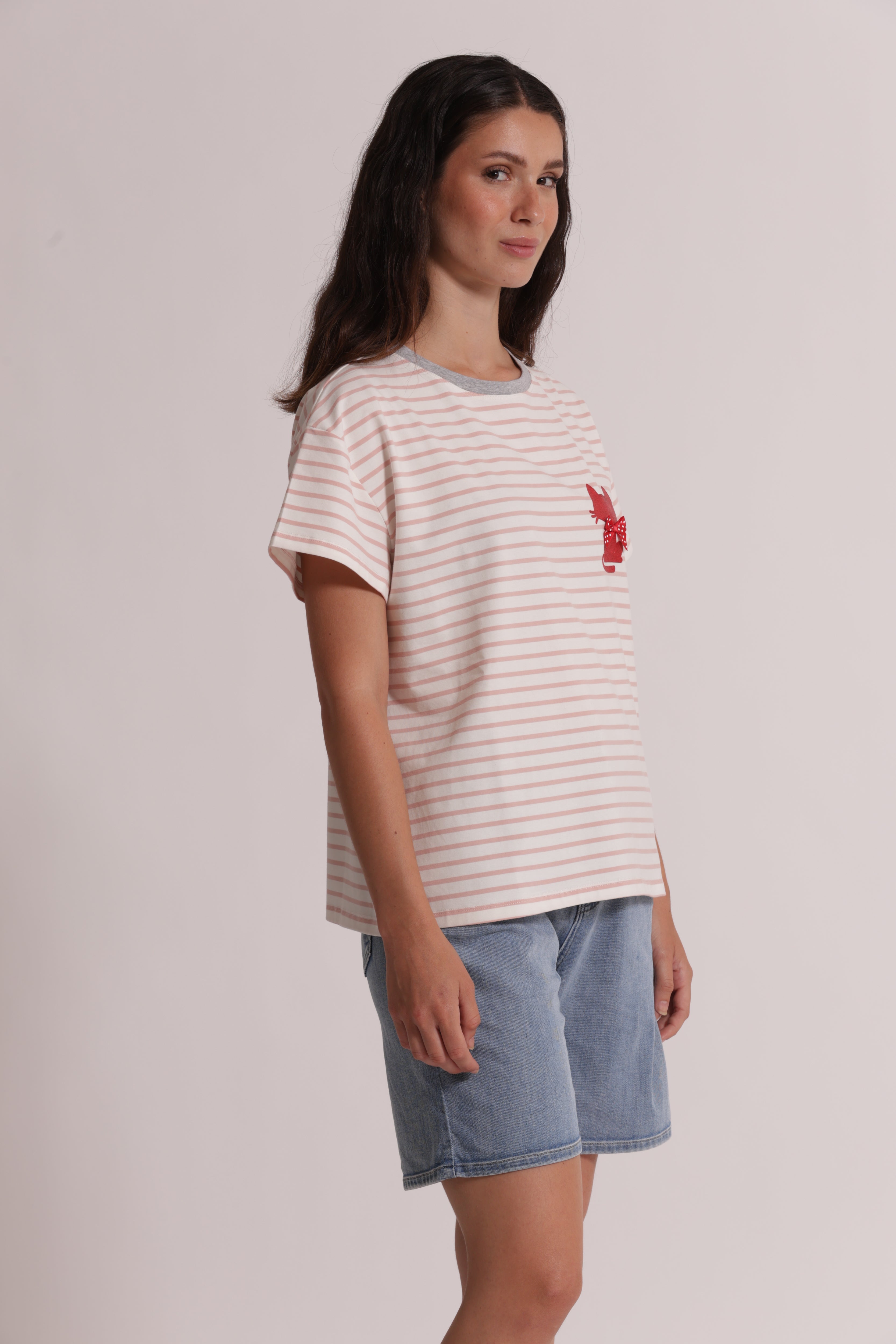 Mimi Mua t-shirt righe stampa gatto nero