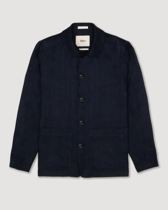 Altea Cameron work jacket lino lana navy spina di pesce