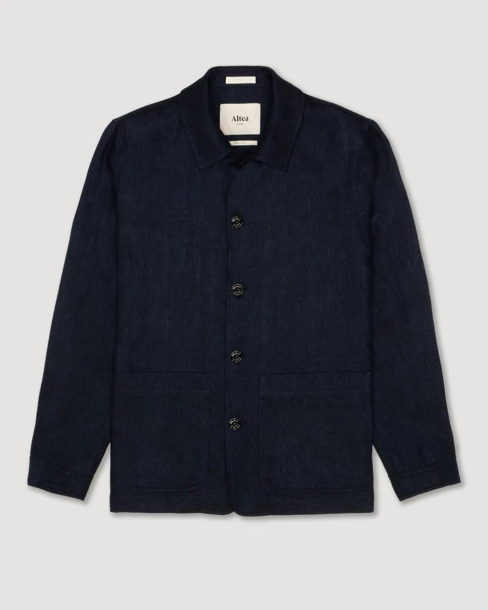 Altea Cameron work jacket lino lana navy spina di pesce