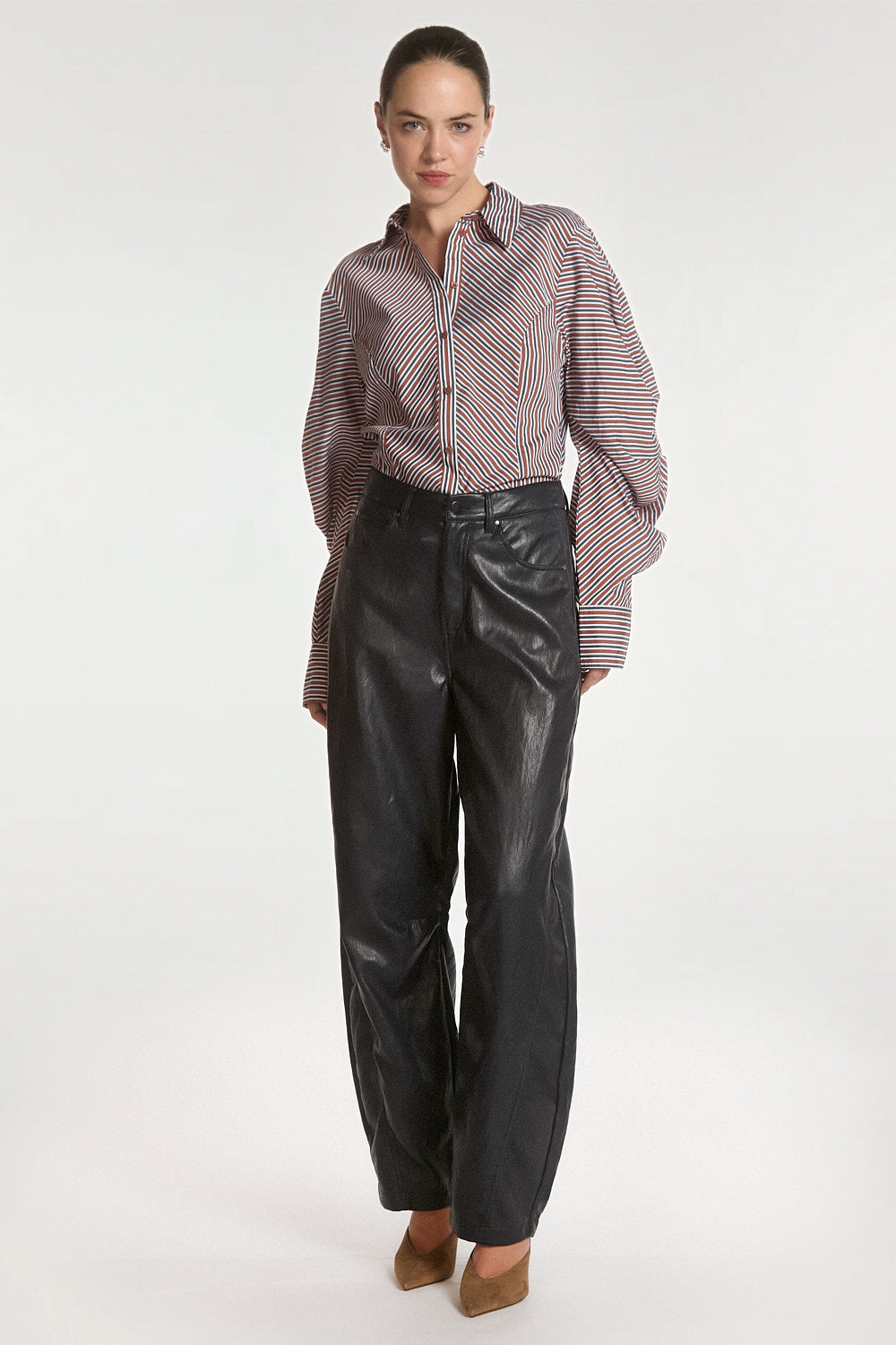 Aaiko Isabel camicia marrone a righe Fudge