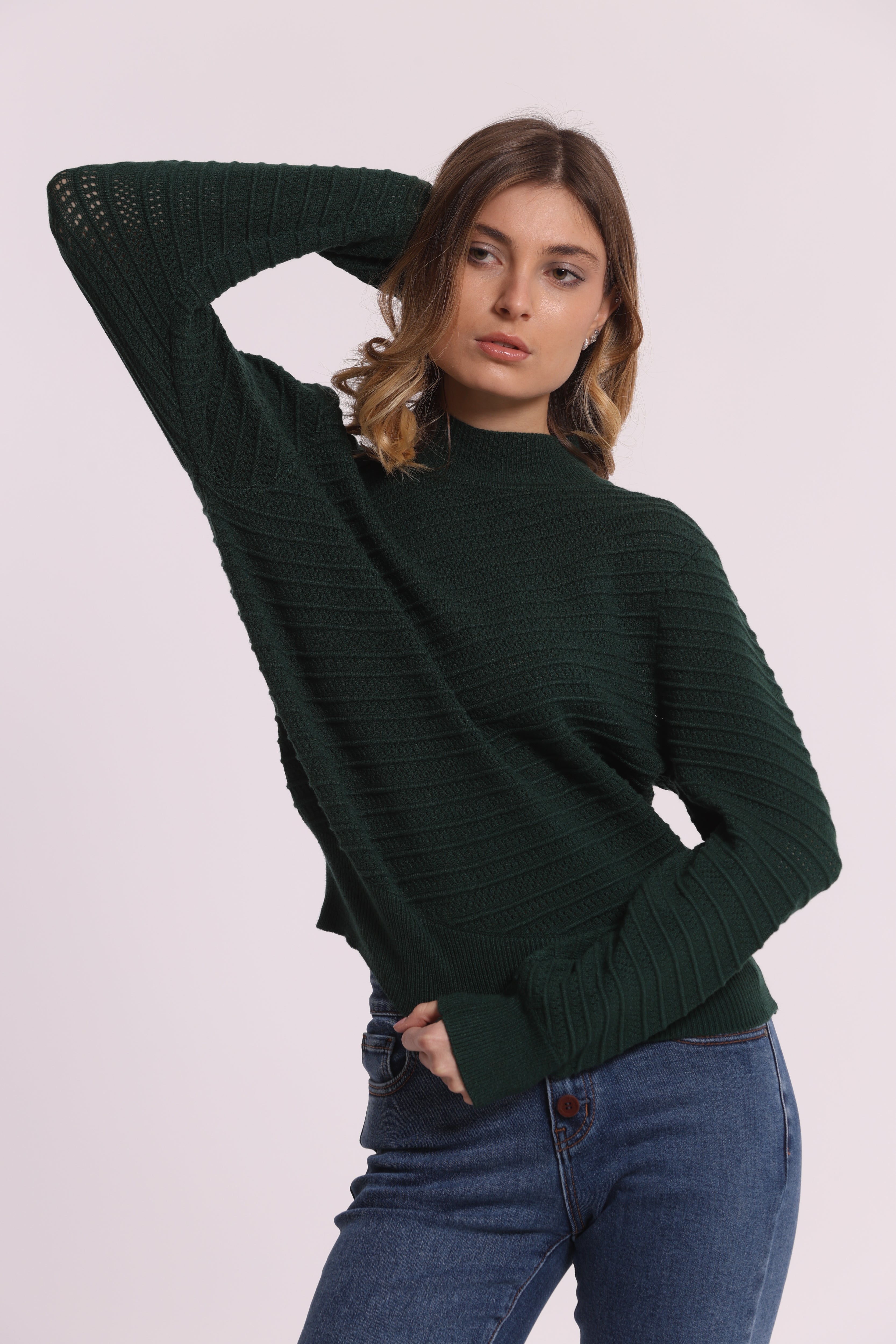 Mimi Mua maglia lupetto trama diagonale nero calda