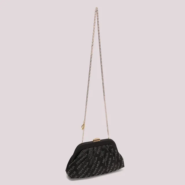 Mimi Mua Borsa Clutch Logo Strass Nero