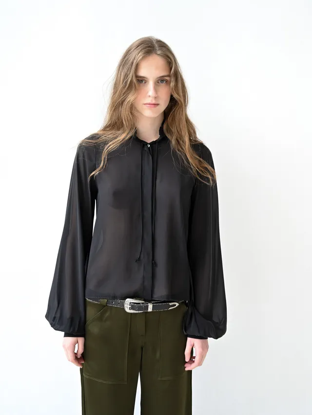 GiglioTigrato Yoko camicia seta nera bottoni nascosti