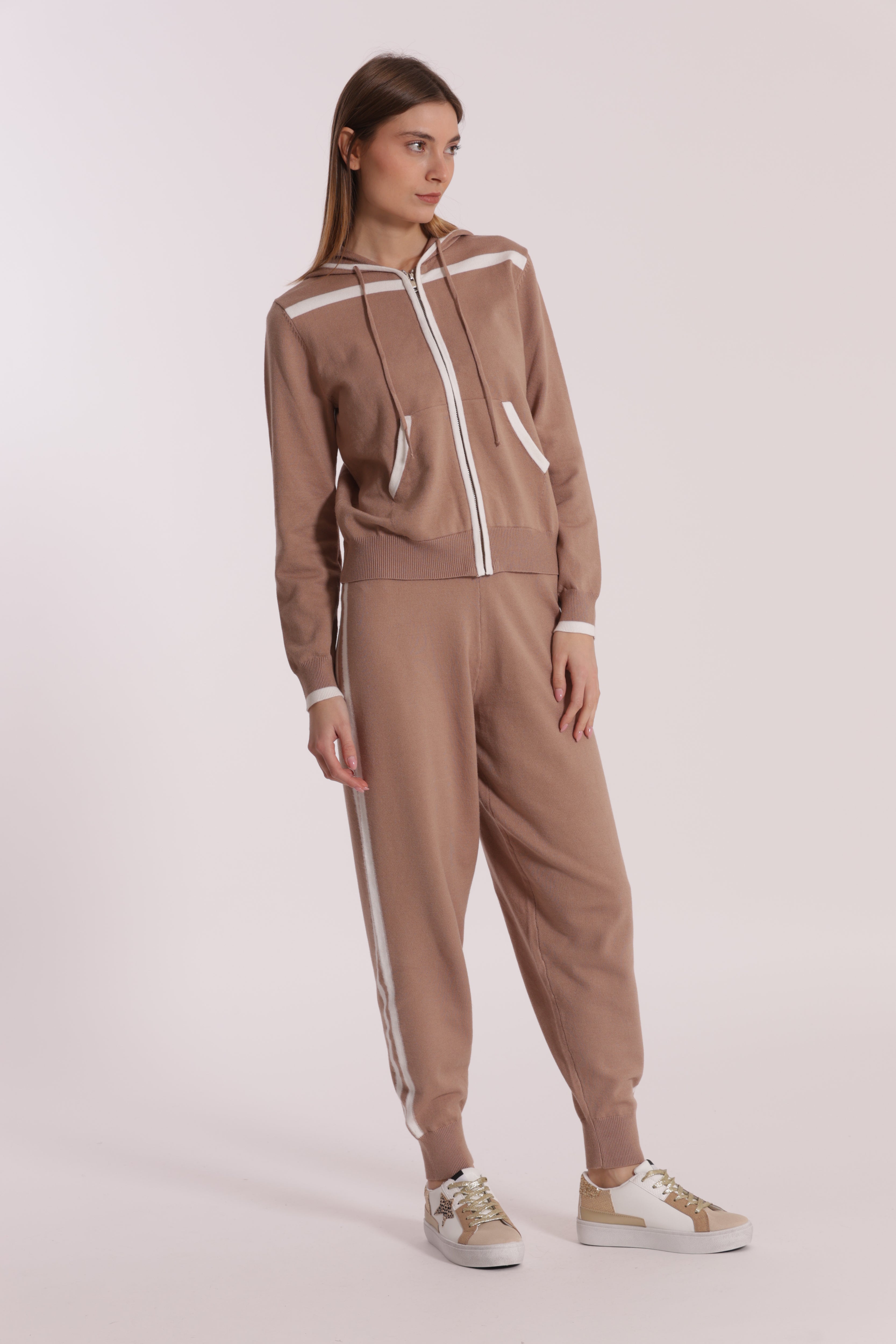 Mimi Mua Pantaloni Maglia Bicolor Grigio Blu Morbidi
