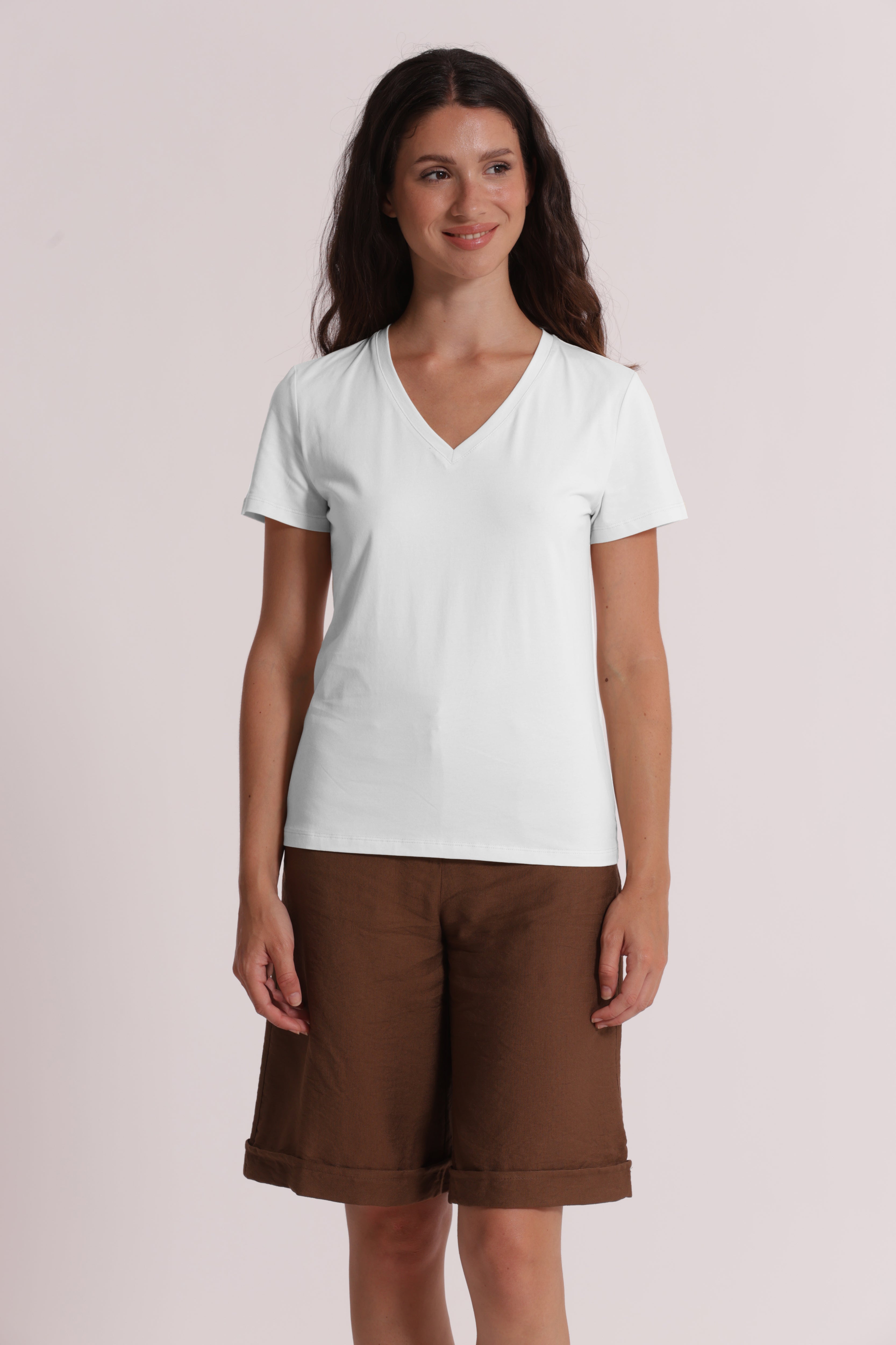 Mimi Mua Basic Gatto T-shirt Scollo a V Nero Cotone