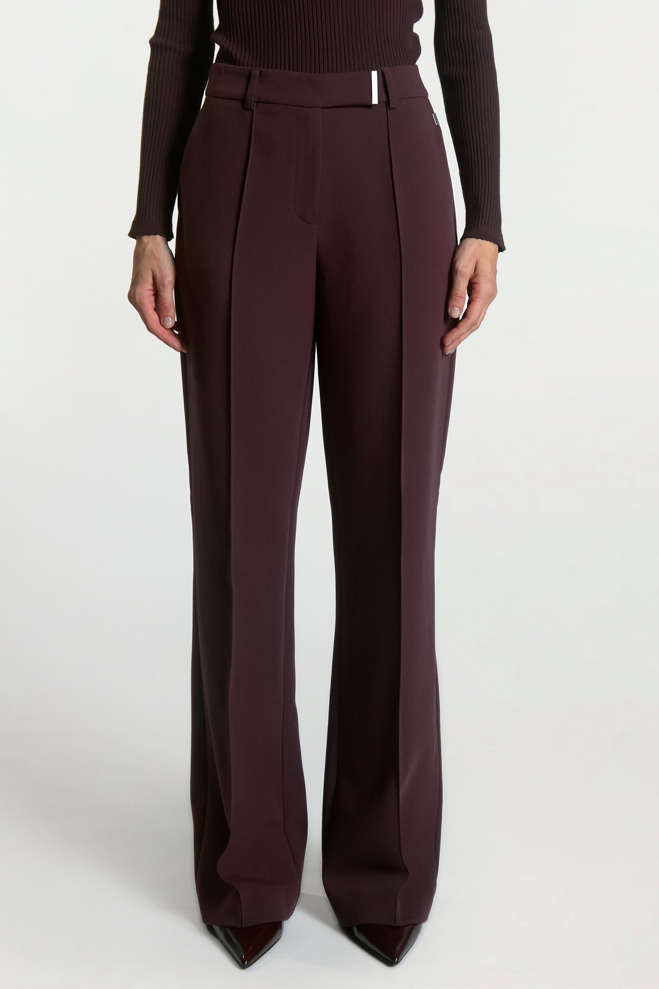 Aaiko Chantalle pantaloni bordeaux gamba larga piega