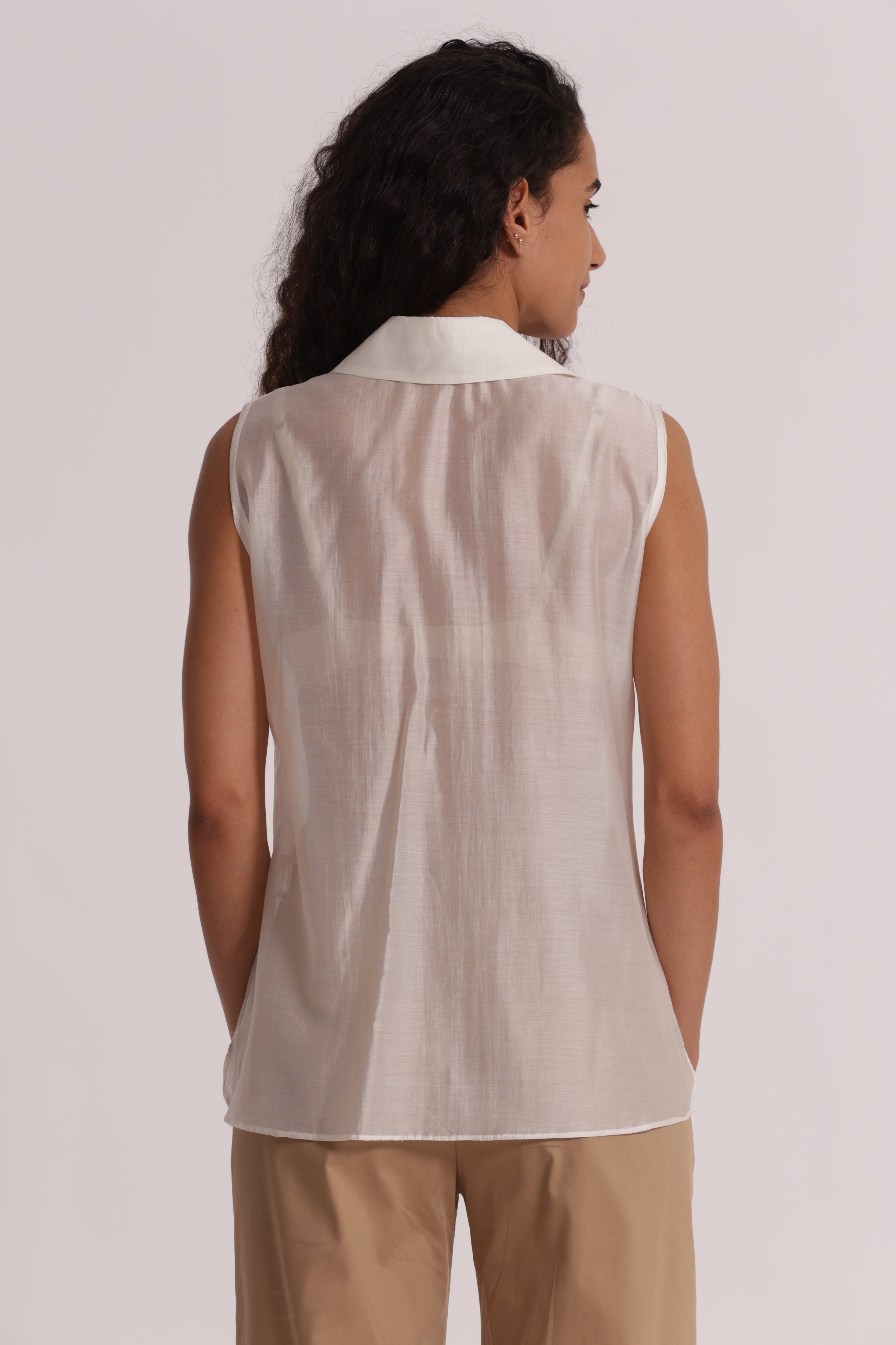Mimi Mua Camicia Smanicata Tessuto Leggero Bianco