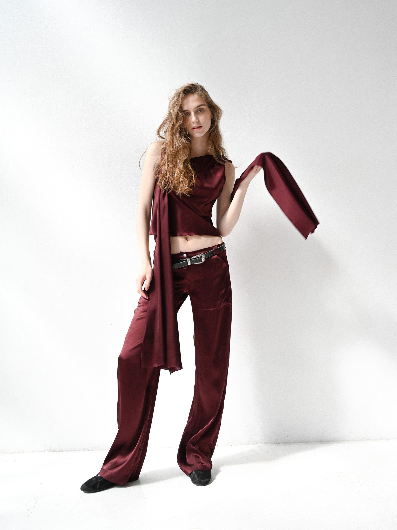 GiglioTigrato Noa IV pantaloni seta bordeaux vita bassa