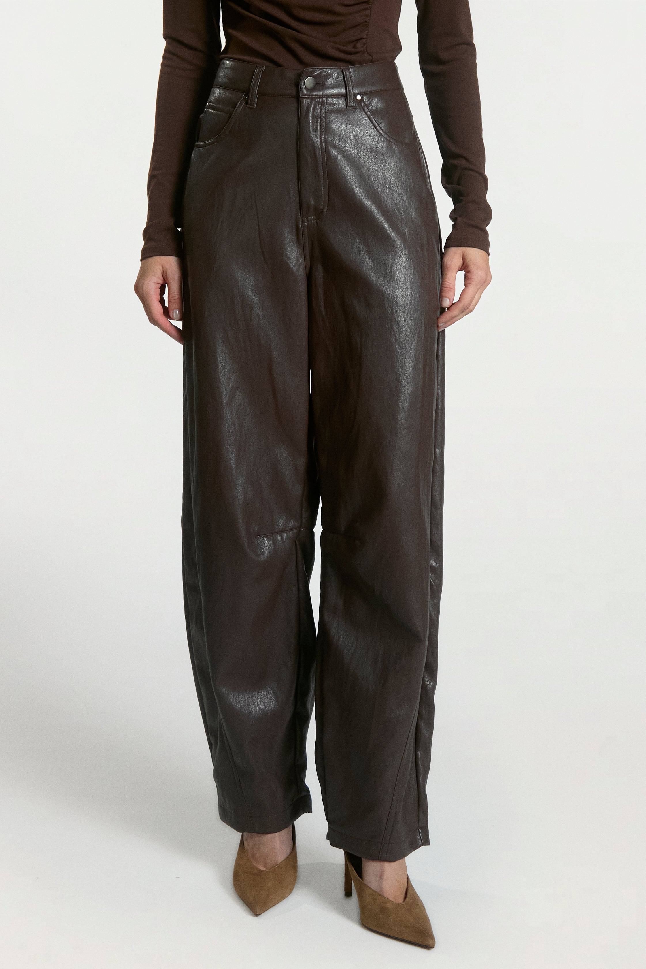 Aaiko Quin pantaloni ecopelle marrone effetto pelle