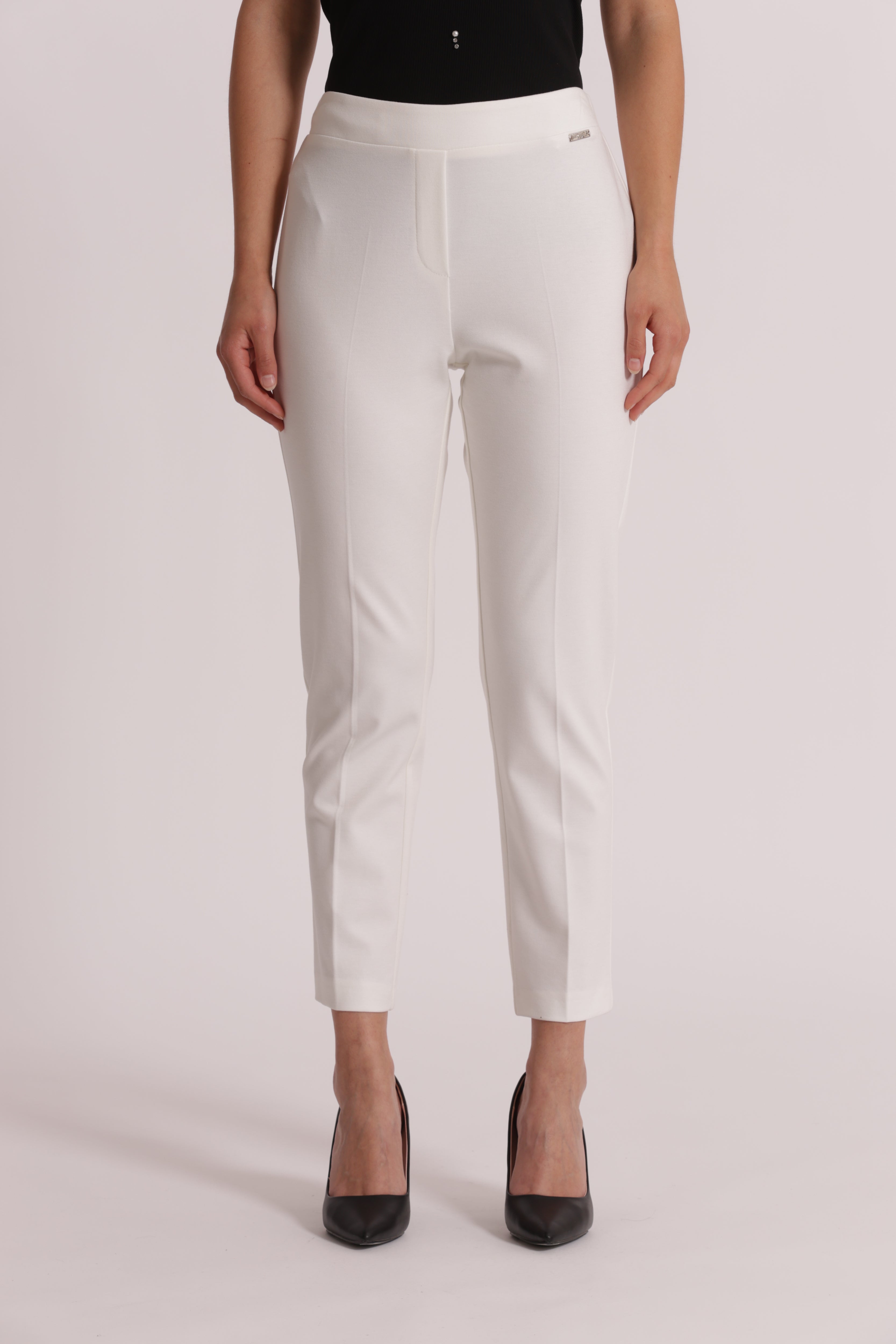 Mimi Mua Basic pantalone punto Milano elastico bianco viscosa