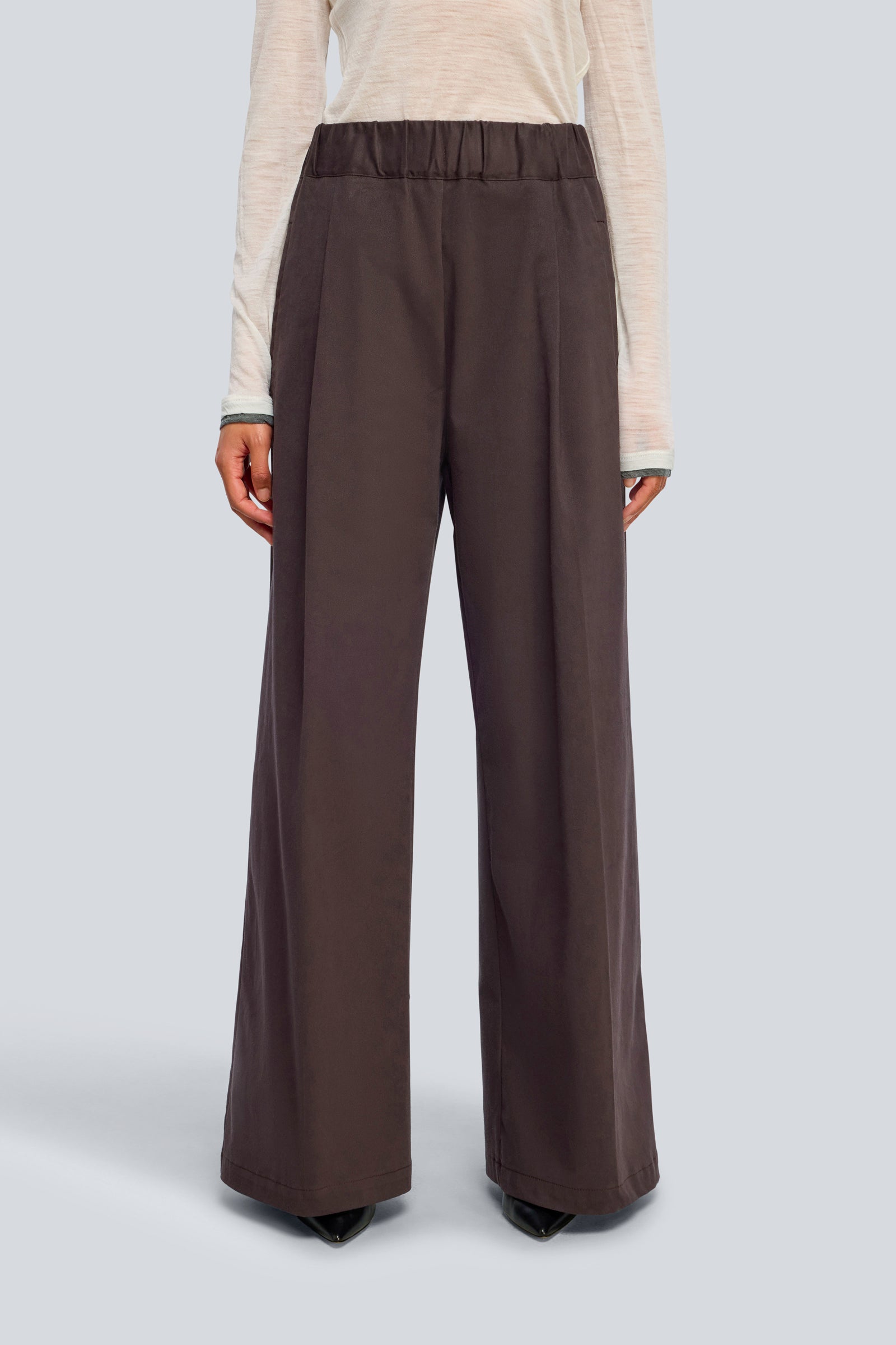 Semicouture Jhonny Y6WO26 pantalone gabardina moka gamba ampia