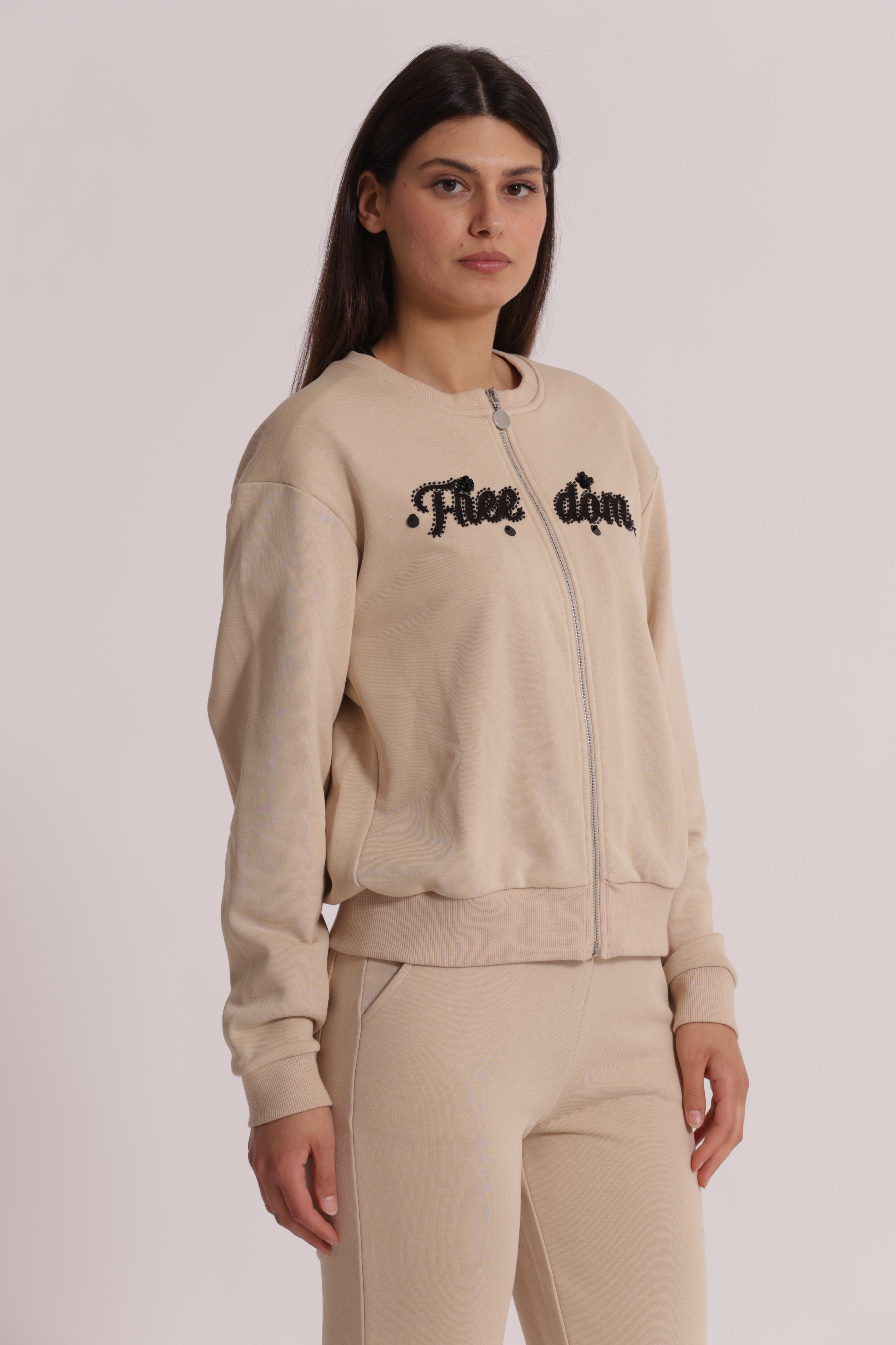 Mimi Mua Freedom Felpa con Zip Beige Cotone