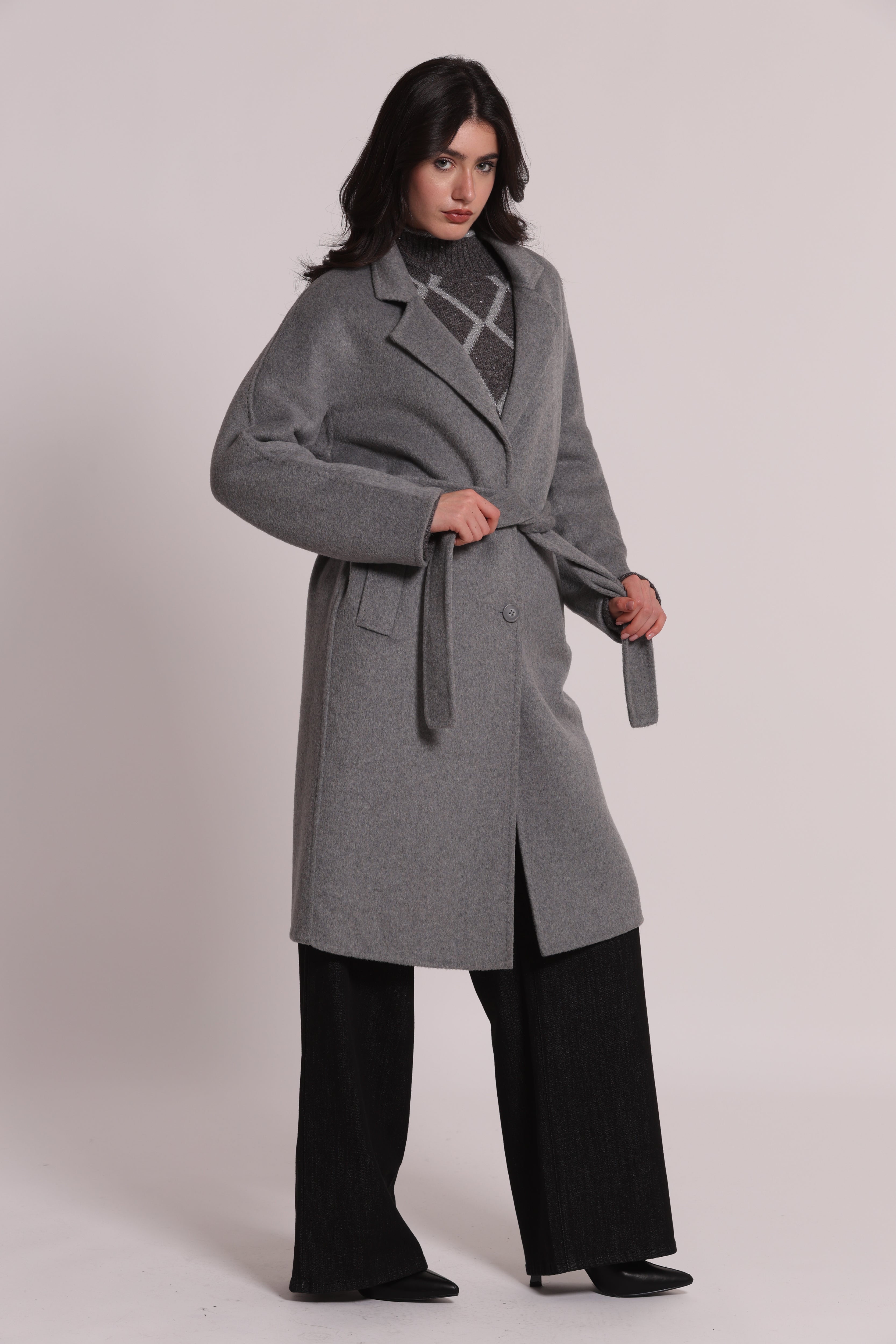 Mimi Mua cappotto lungo con cintura moro lana