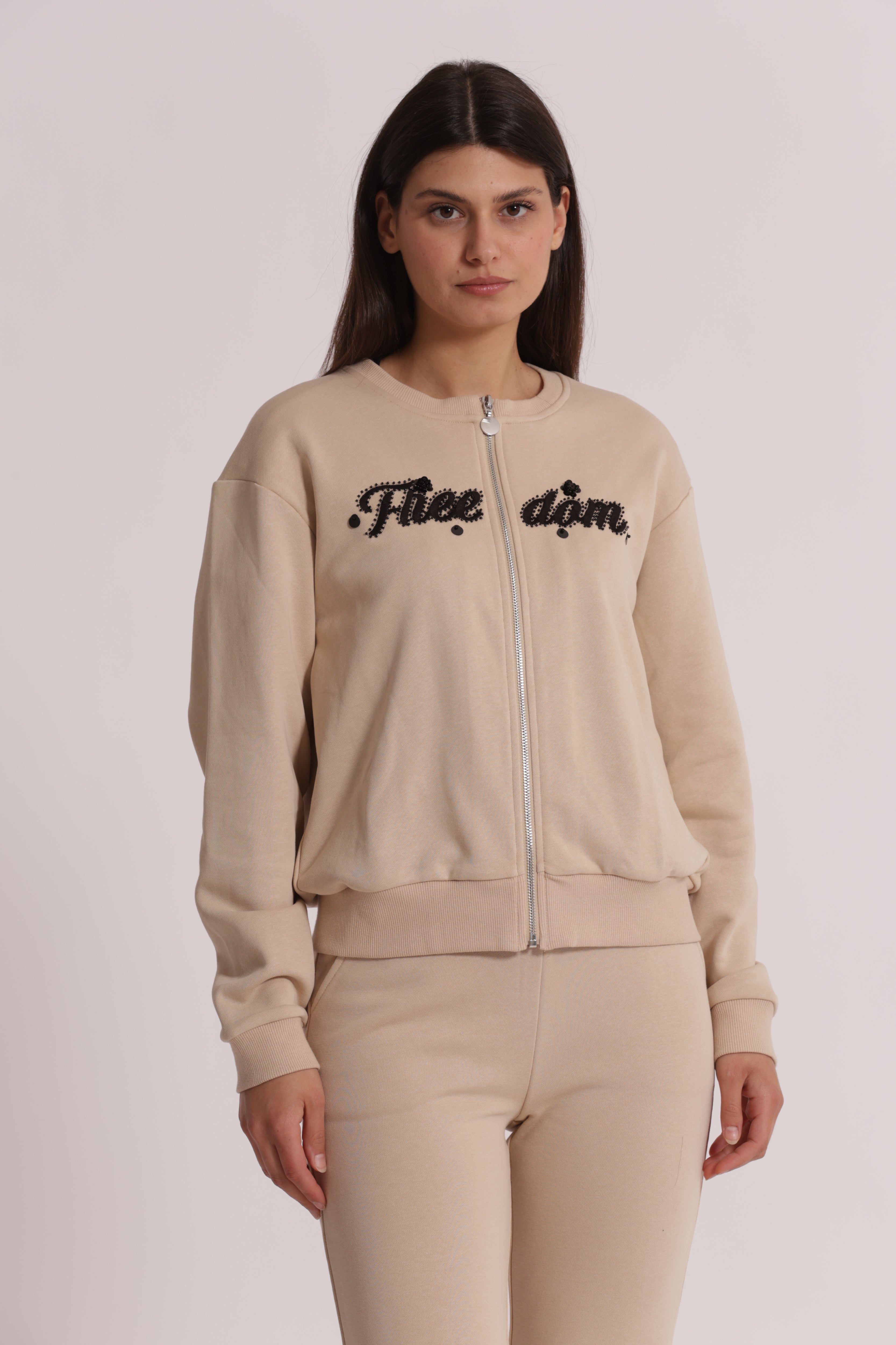 Mimi Mua Freedom Felpa con Zip Beige Cotone