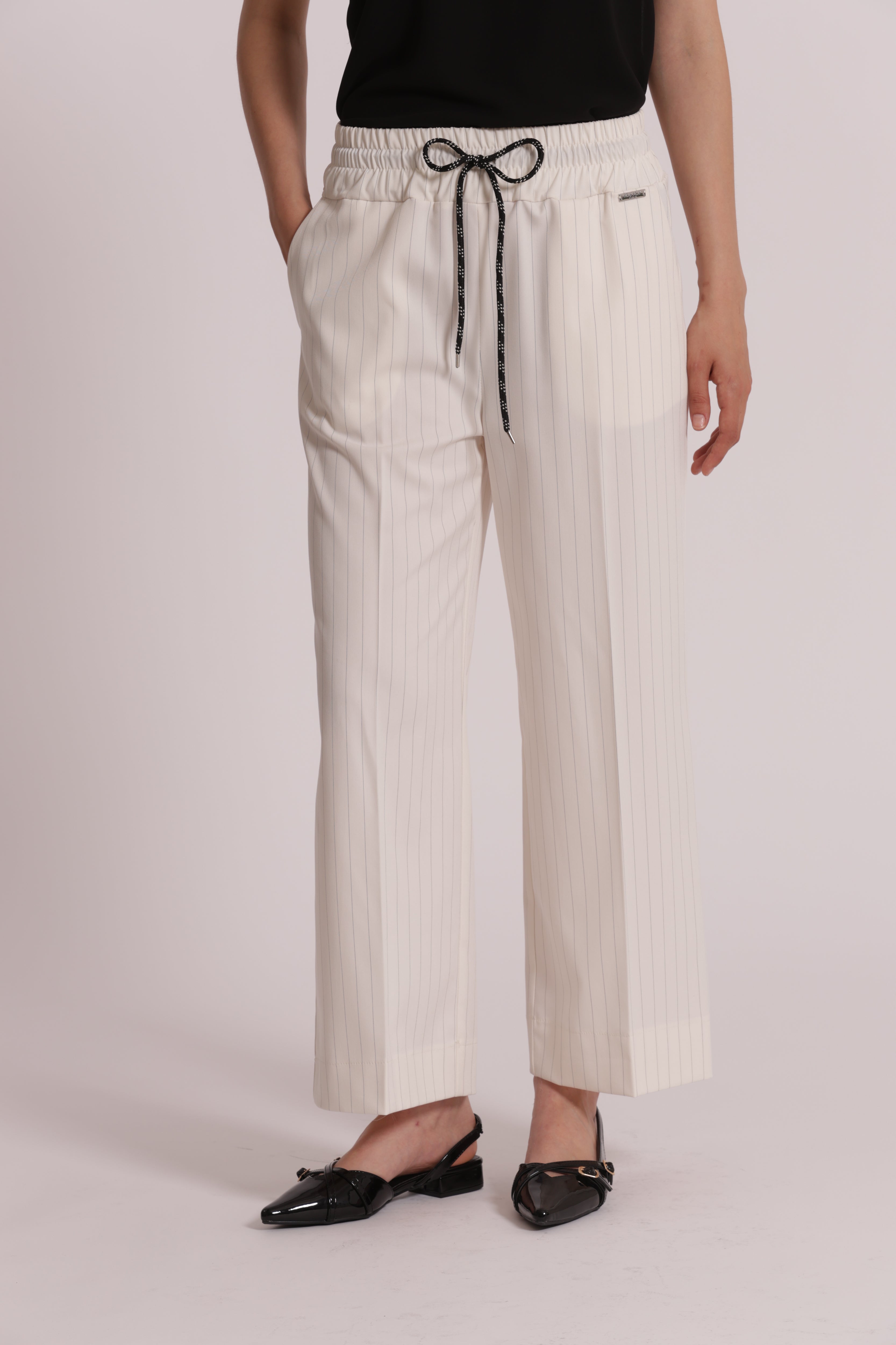 Mimi Mua Pantalone Cropped Gessato Latte
