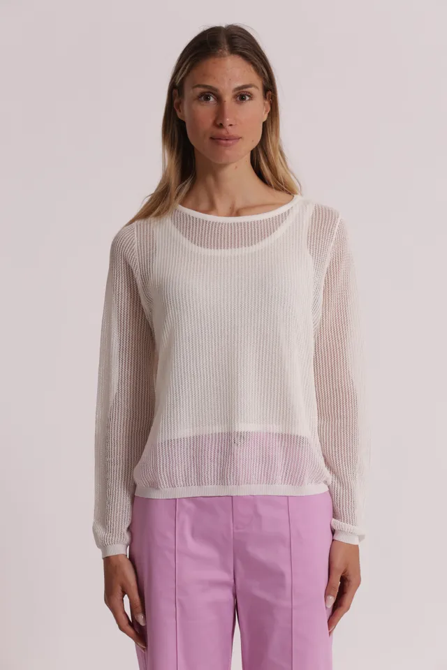 Mimi Mua Maglia Traforata Maniche Lunghe panna viscosa