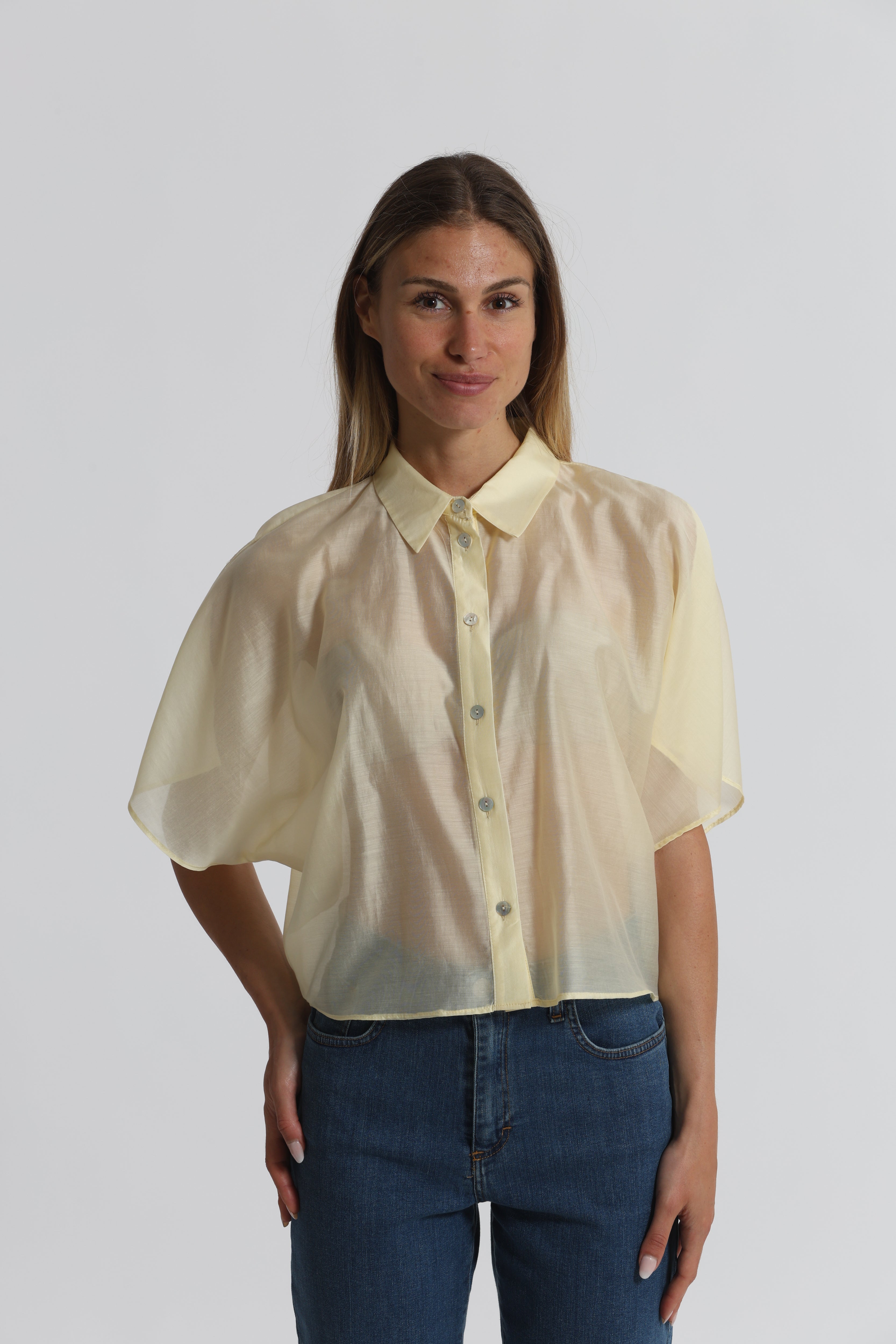Mimi Mua Camicia Cropped Leggera Camicia Bianca Lyocell