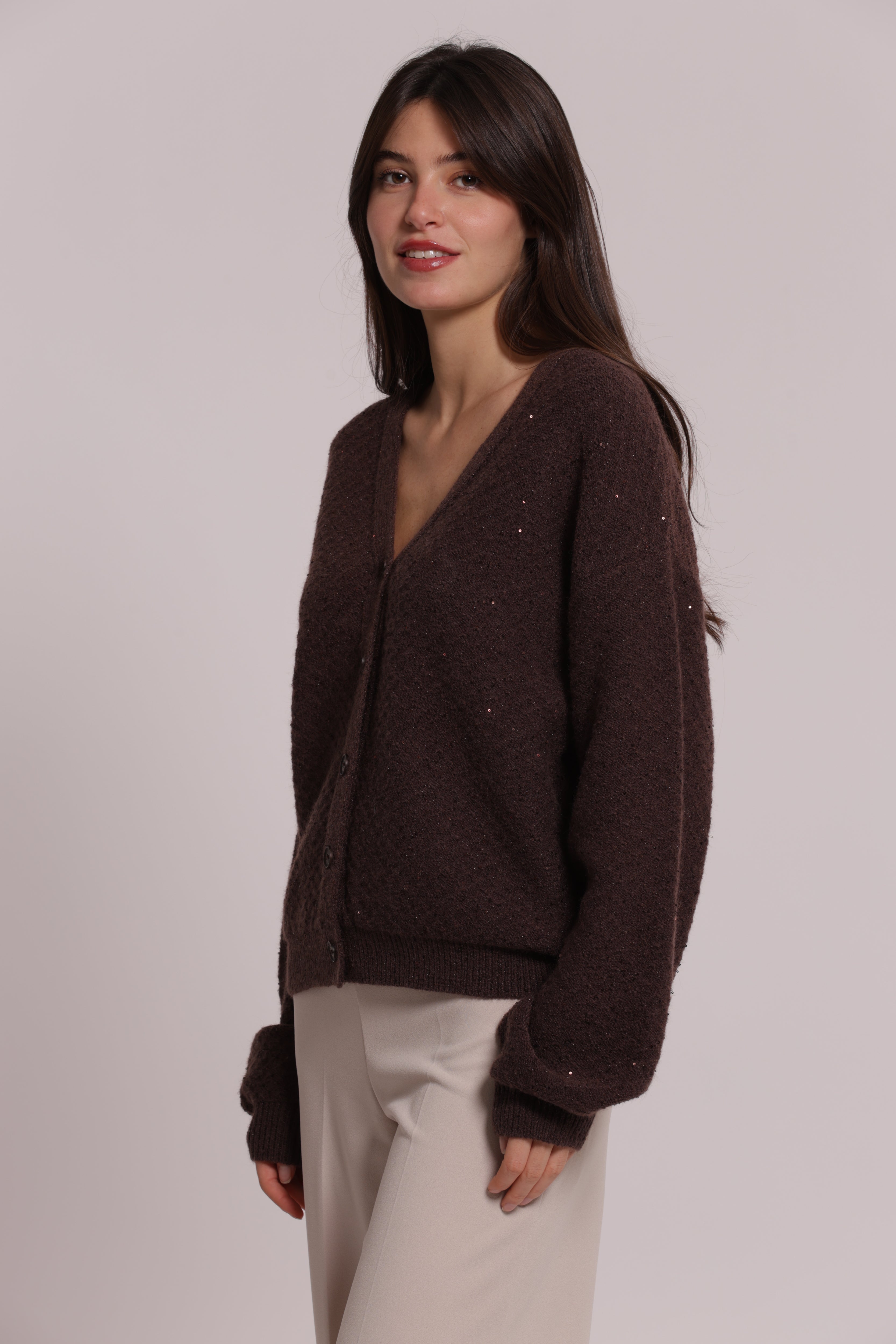 Mimi Mua Cardigan Maglia con Paillettes Nero