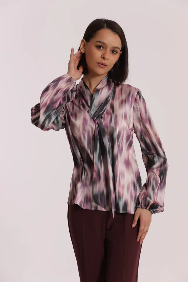 Mimi Mua Blusa con Cravattino Fantasia Fusion blusa mosto