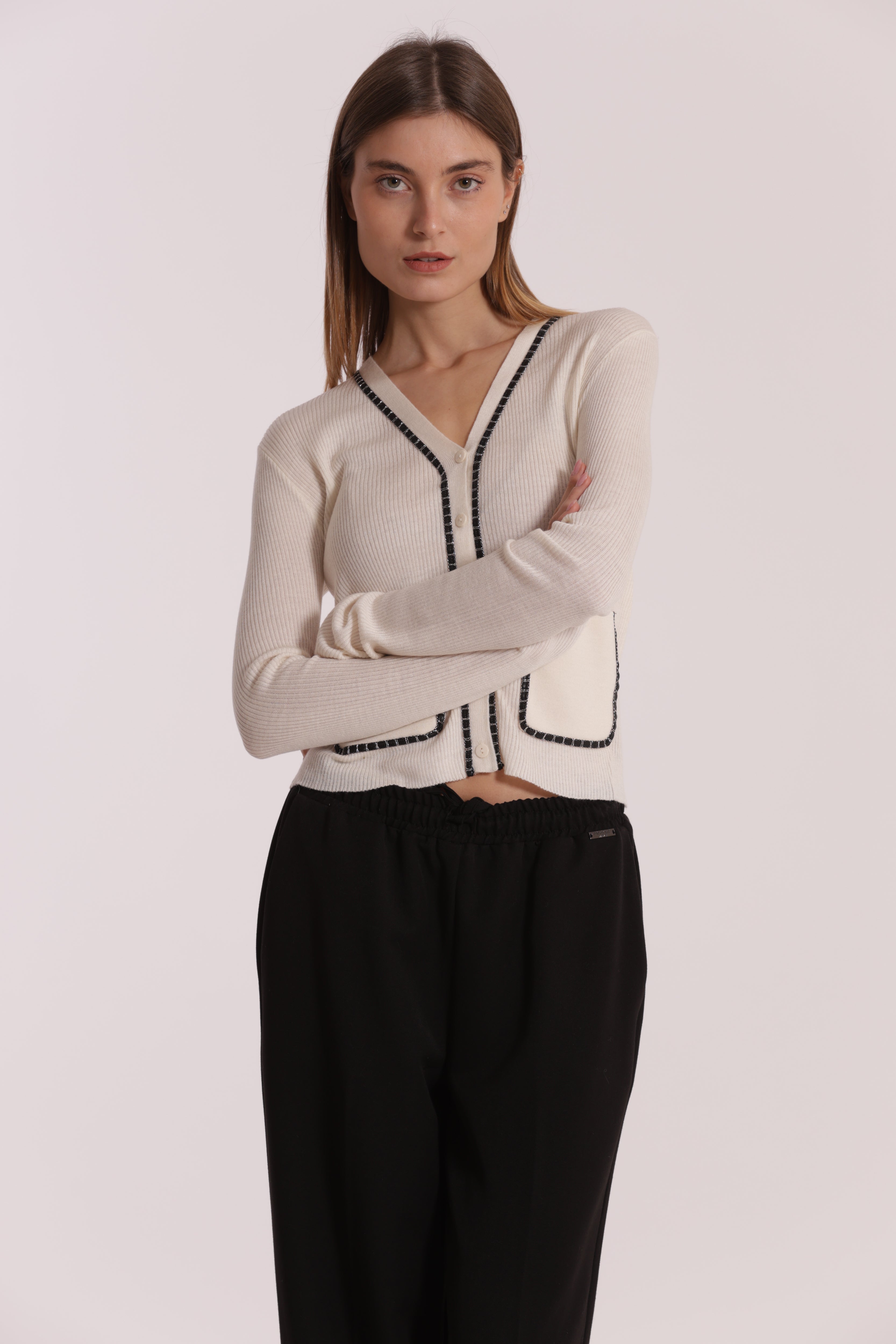 Mimi Mua Cardigan con Catena maglia calda panna