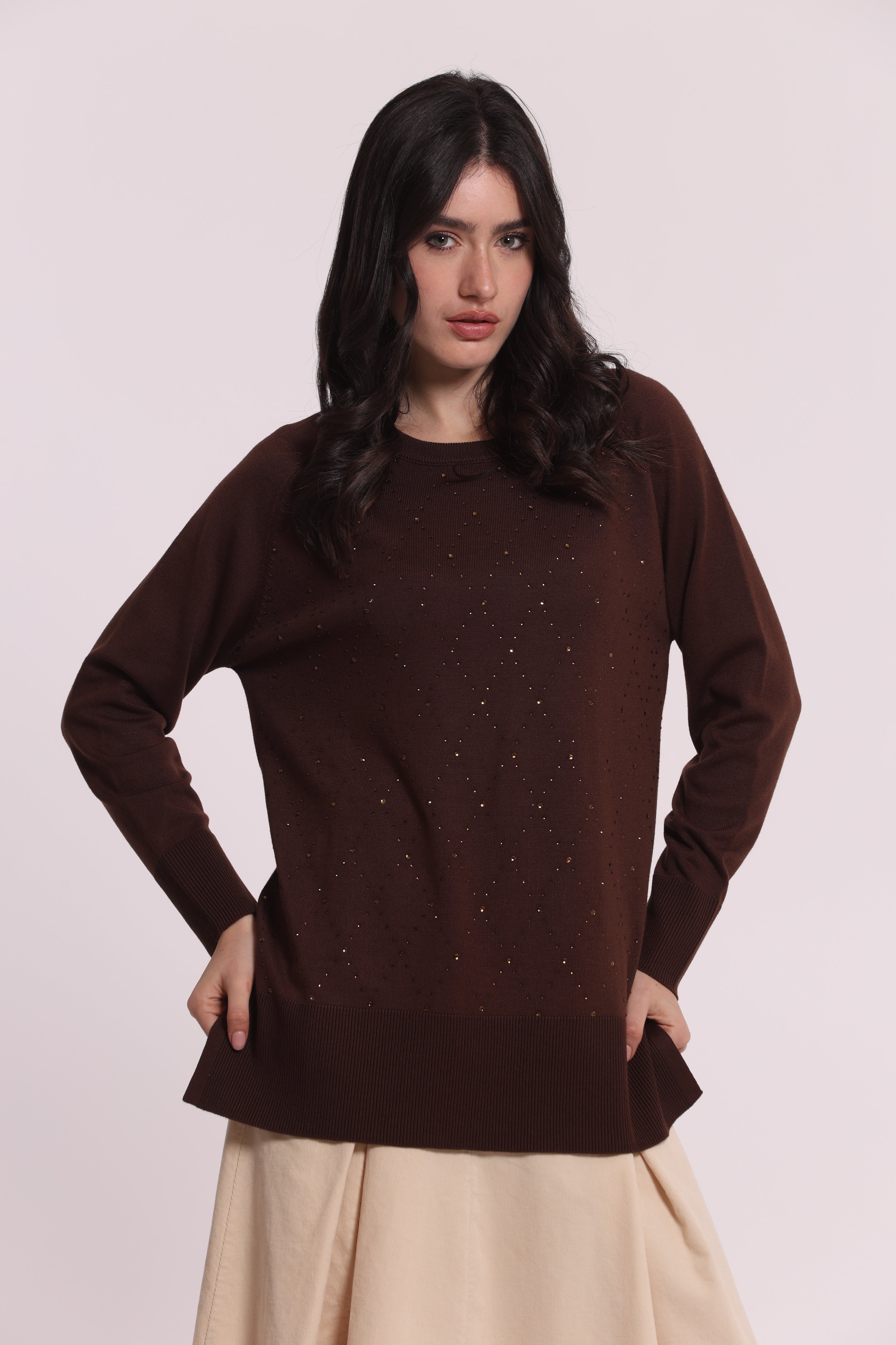 Mimi Mua maglia strass collo removibile nera
