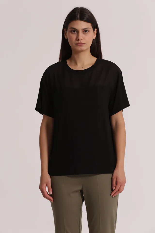 Mimi Mua T-Shirt Scollo Tondo Georgette Nero