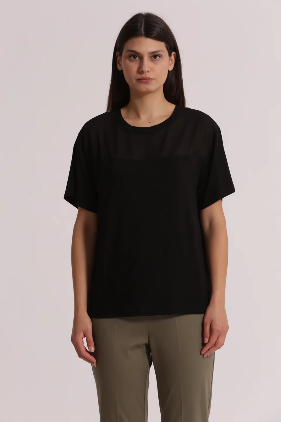 Mimi Mua T-Shirt Scollo Tondo Georgette Nero